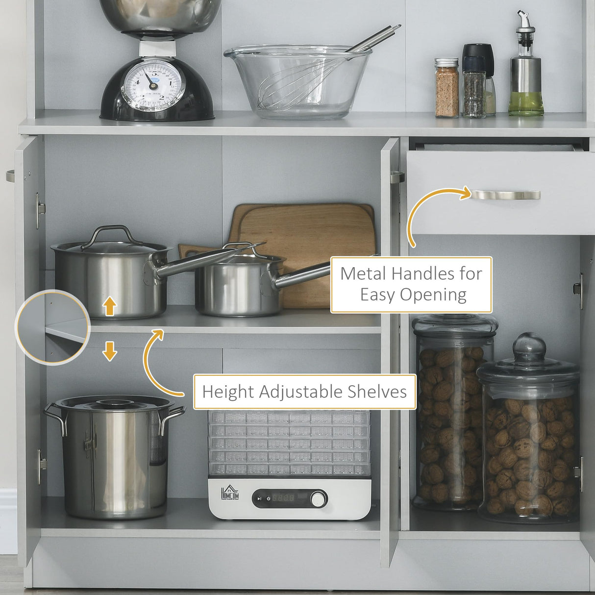 HOMCOM 71" Freestanding Buffet with Hutch, Kitchen Storage Cabinets, Pantry with 6 Doors, 3 Adjustable Shelves, and Drawer for Living Room, Gray HOMCOM