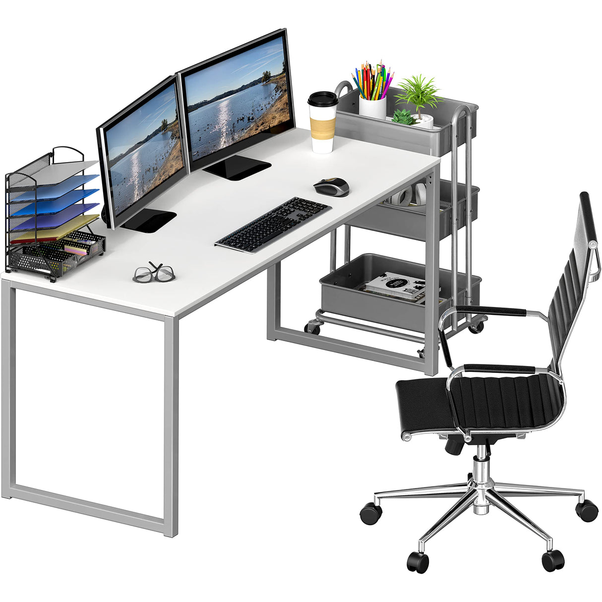 SHW Home Office 55-Inch Computer Desk, 24" Deep, White SHW