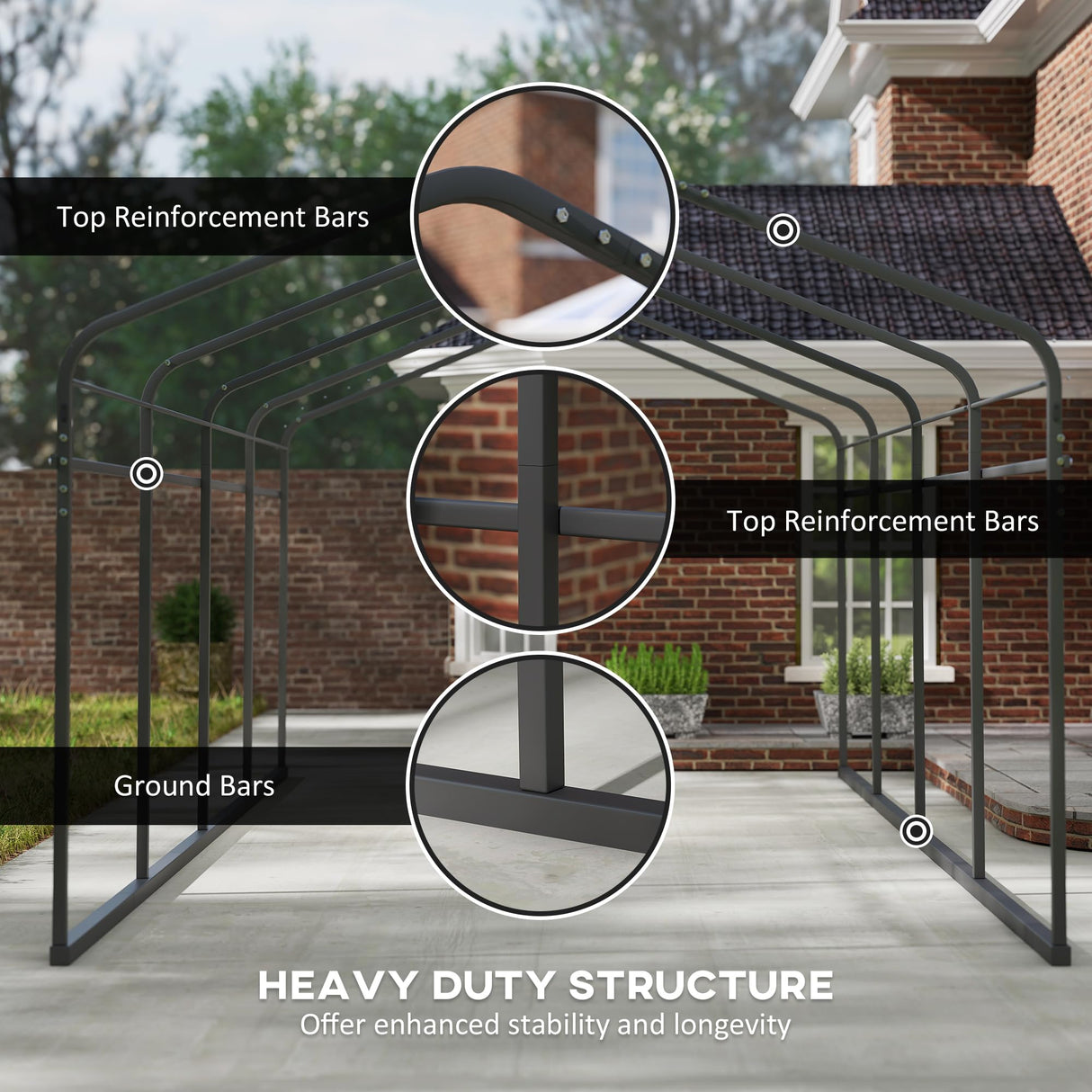 Outsunny 12' x 20' Heavy Duty Metal Carport, Waterproof Garage Car Canopy Shelter with Galvanized Metal Roof and Removable Sidewalls for Cars, Boats, Tractors, Dark Gray Outsunny