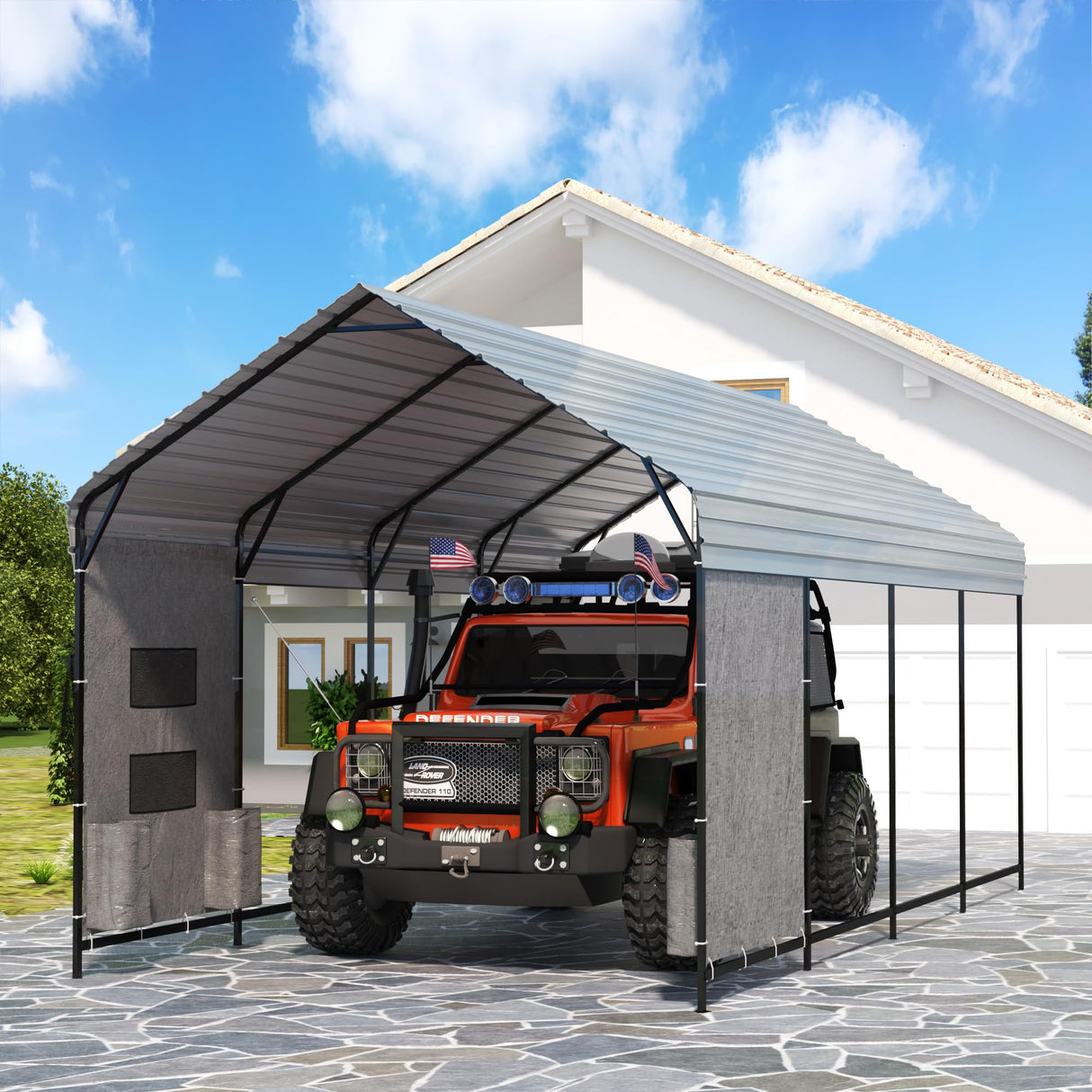 Prime Garden 10'x20'x10' Metal Carport, Heavy Duty Car Port with Enhanced Base Garage, Thickened Outdoor Galvanized Car Shelter for Car, Boats and Truck Prime Garden