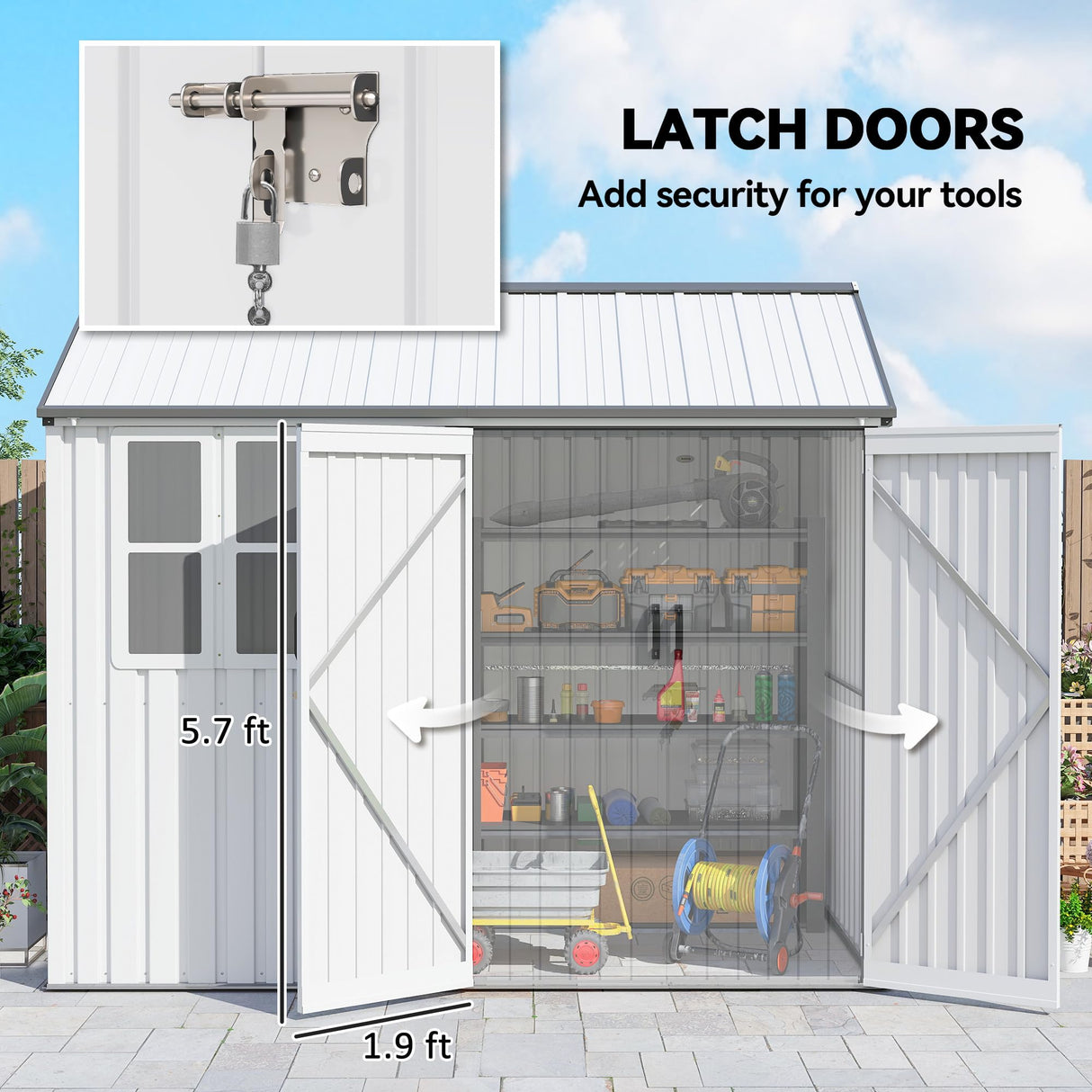 Outsunny 8' x 6' Outdoor Storage Shed, Metal Garden Shed with Window & Double Lockable Door, Outdoor Tool Shed Storage with Sloped Roof for Backyard, Patio, Garage, Lawn, White Outsunny