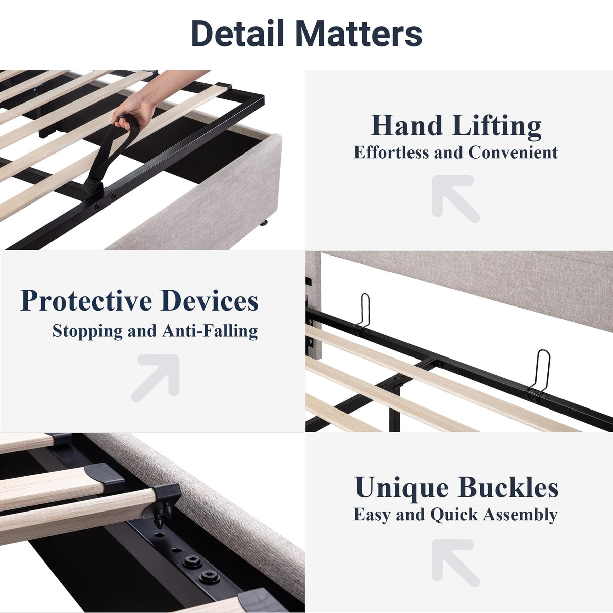 Allewie Queen Size Hydraulic Lift Storage Bed with Elegant Wingback Headboard in Light Beige Allewie