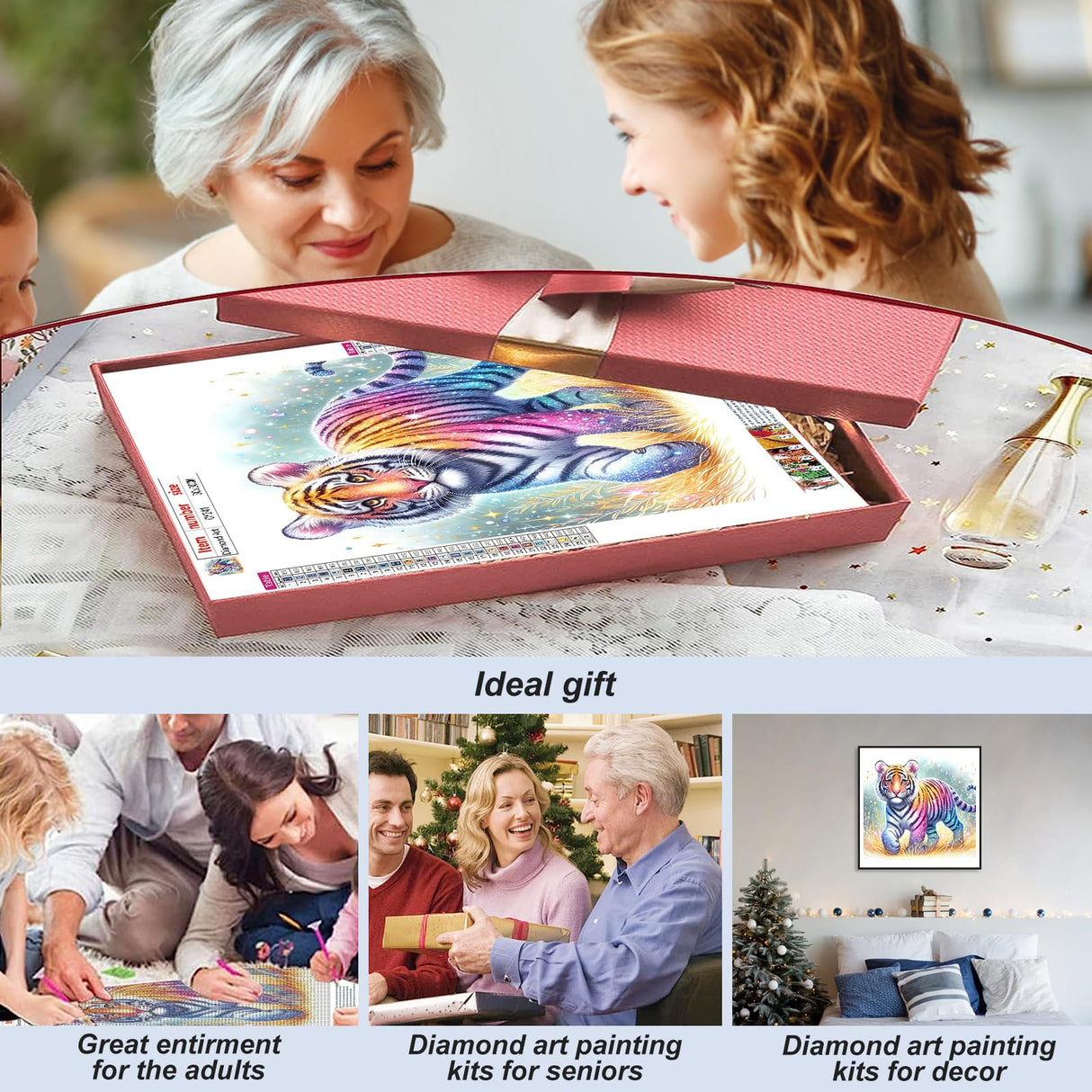 Stalente Diamond Painting Kits for Adults Tiger, 5D DIY Diamond Art Kits for Beginners Round Full Drill Diamond Painting for Home Wall Decoration Gift 12×12inch, Animal Stalente