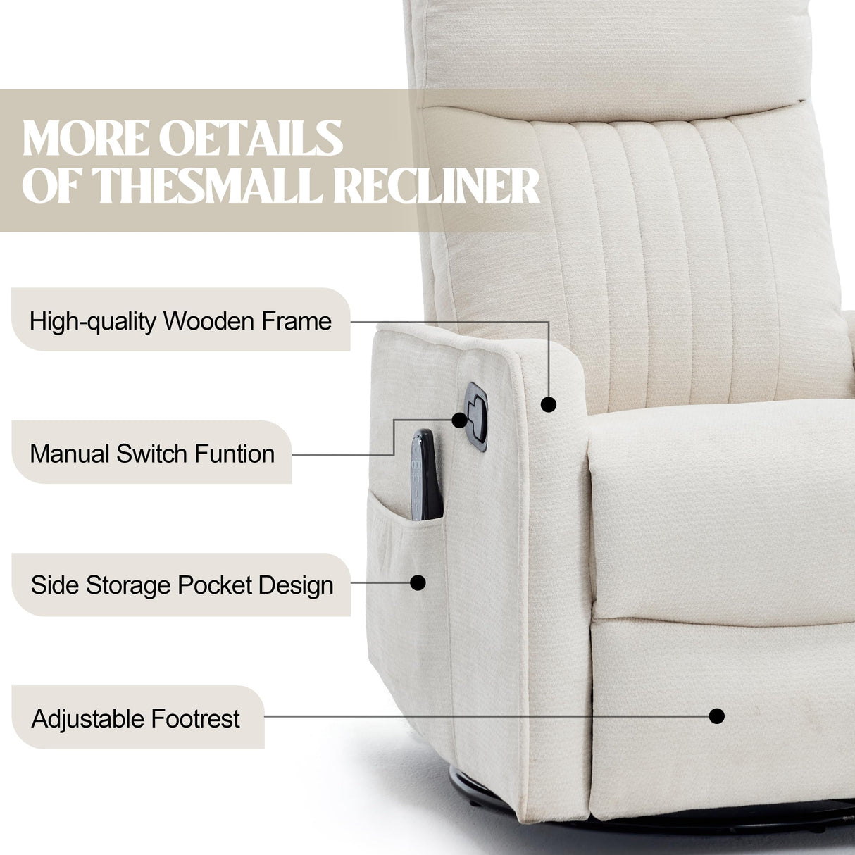 PELUMY Recliner Chair Swivel Rocking with Heat Massage - 360° Manual Recliner, 8-Point Vibrating & Lumbar Heat, Easy Assembly Chair for Living Room (Chenille, Beige) PELUMY
