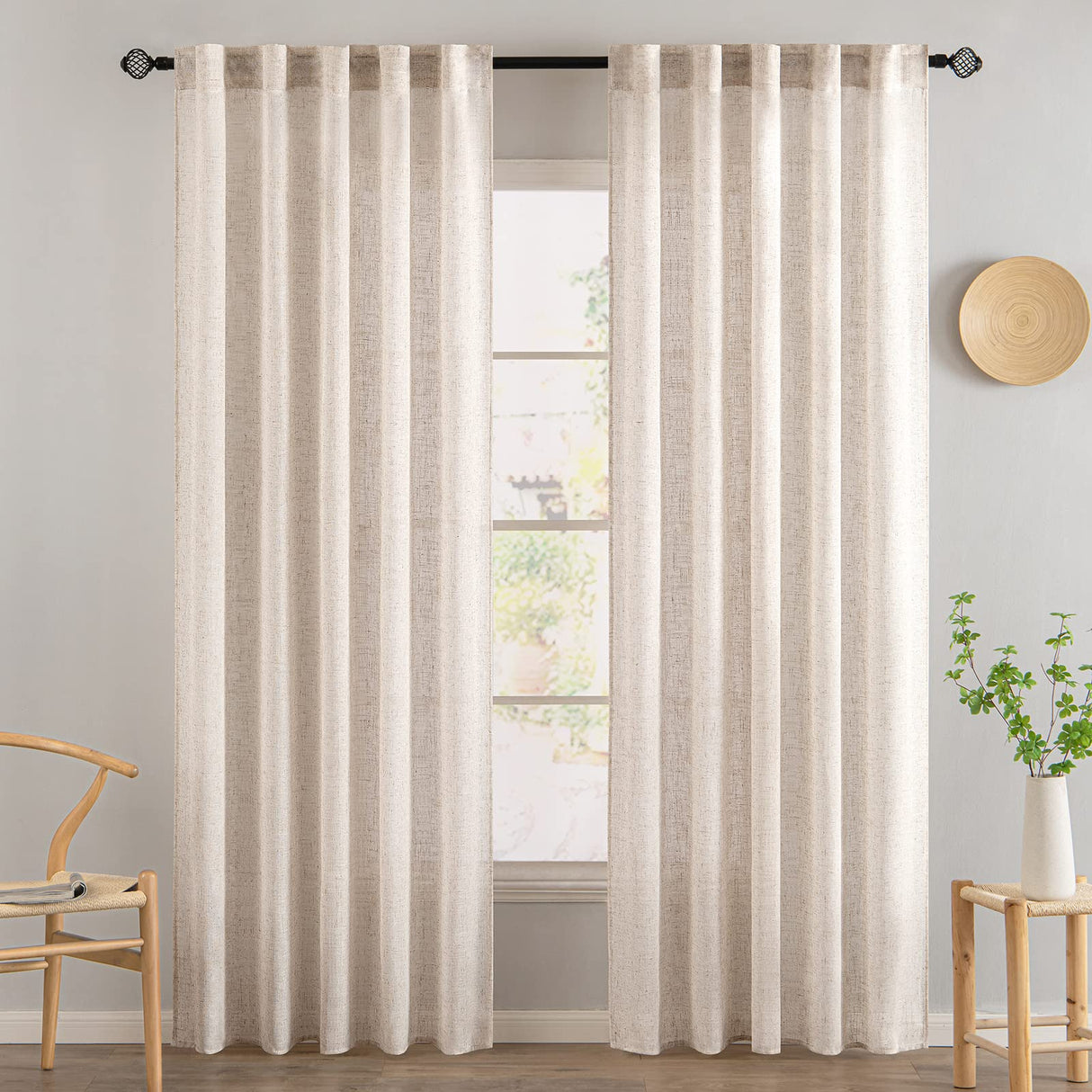 MIULEE Natural White Linen Curtains 84 Inch Long for Bedroom Living Room, Soft Thick Linen Textured Window Drapes Semi Sheer Light Filtering Rod Pocket Back Tab Neutral Farmhouse Cream Ivory 2 Panels MIULEE