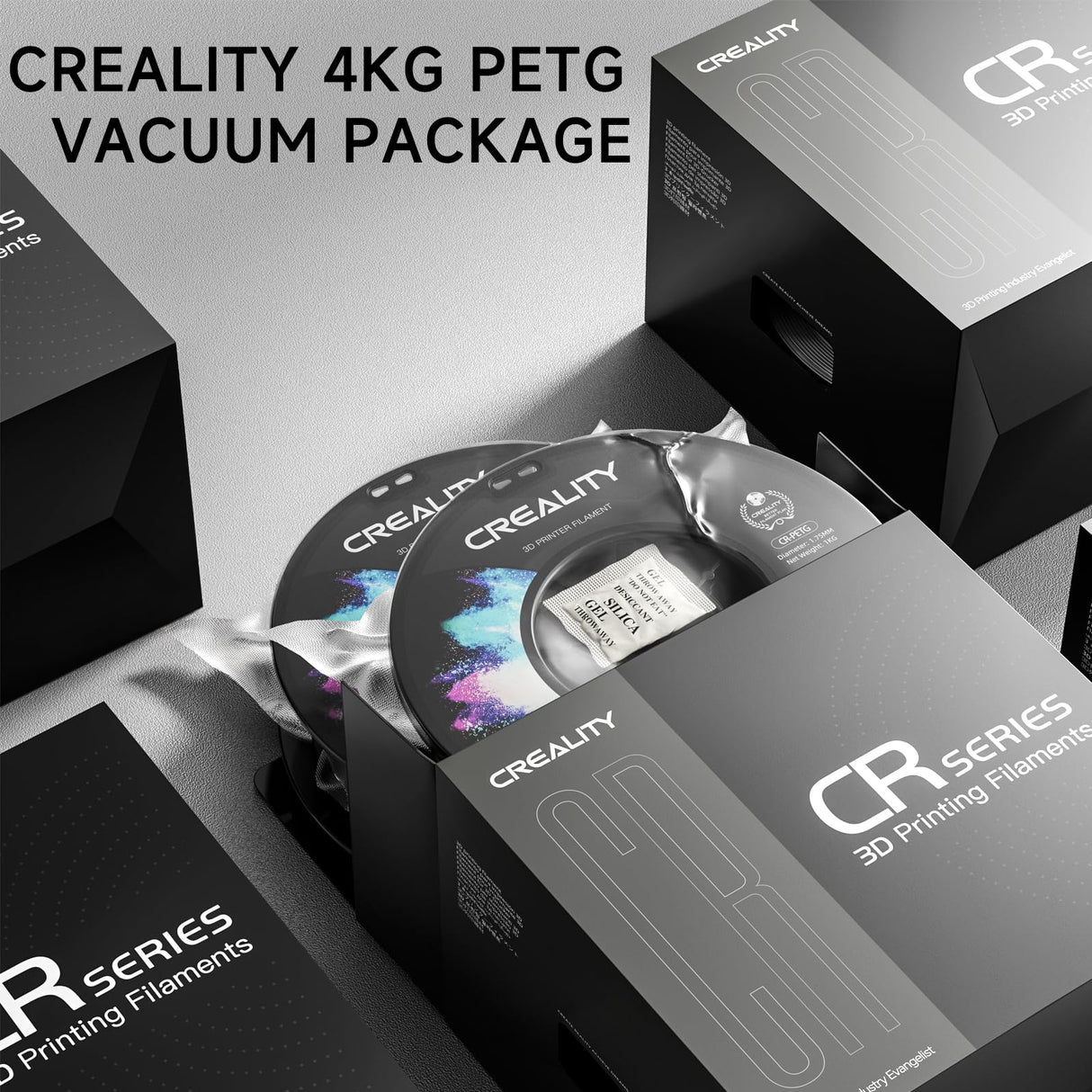 CREALITY PETG Filament 1.75mm 3D Printer Filament Bundle, 4kg (8.8lb) Neatly Wound Spool, Dimensional Accuracy ±0.03mm, 2024 Latest Batch, Fit for Most FDM 3D Printers, Black (4-Pack) Creality