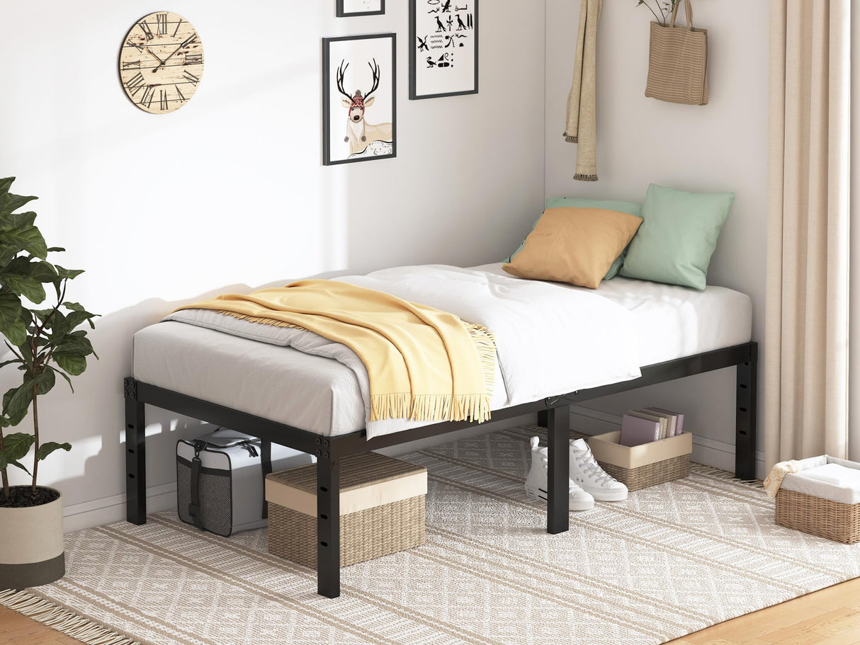 QEROMY Twin Bed Frame - 18 in Sturdy Platform Bed Frame Twin Size, Heavy Duty Metal Bed Frame No Box Spring Needed, Quick & Easy Assembly, No Noise, Black QEROMY