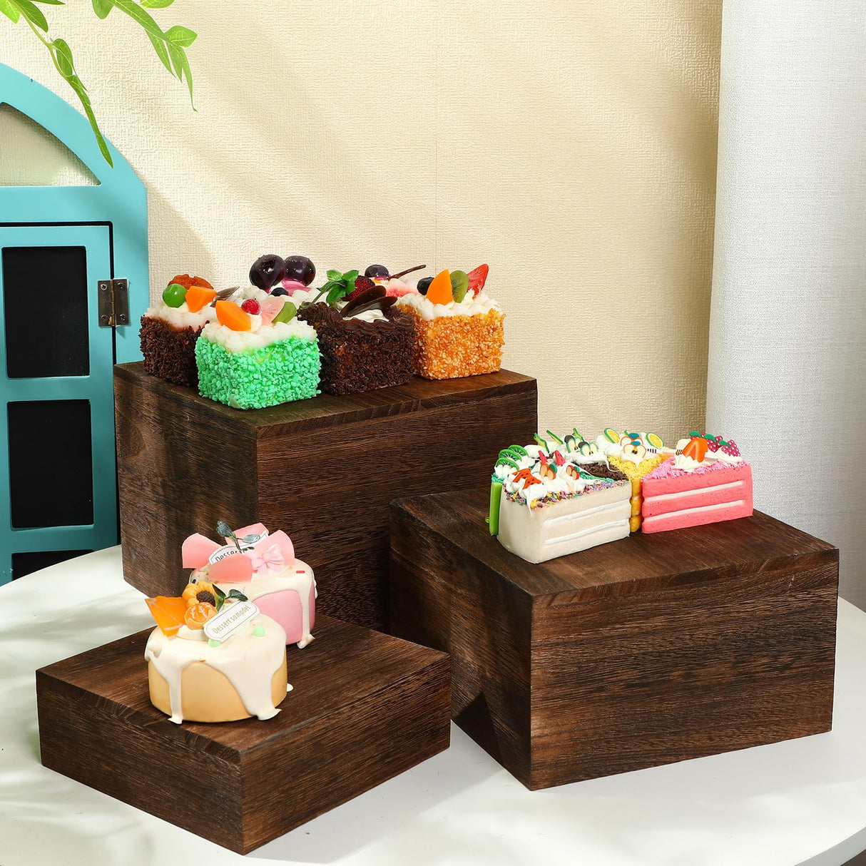 Barydat 3 Pcs Wooden Risers Stands Cake Rustic Stackable Square Cupcake Stands Base for Buffet Table Dessert Food Birthday Wedding Party Barydat