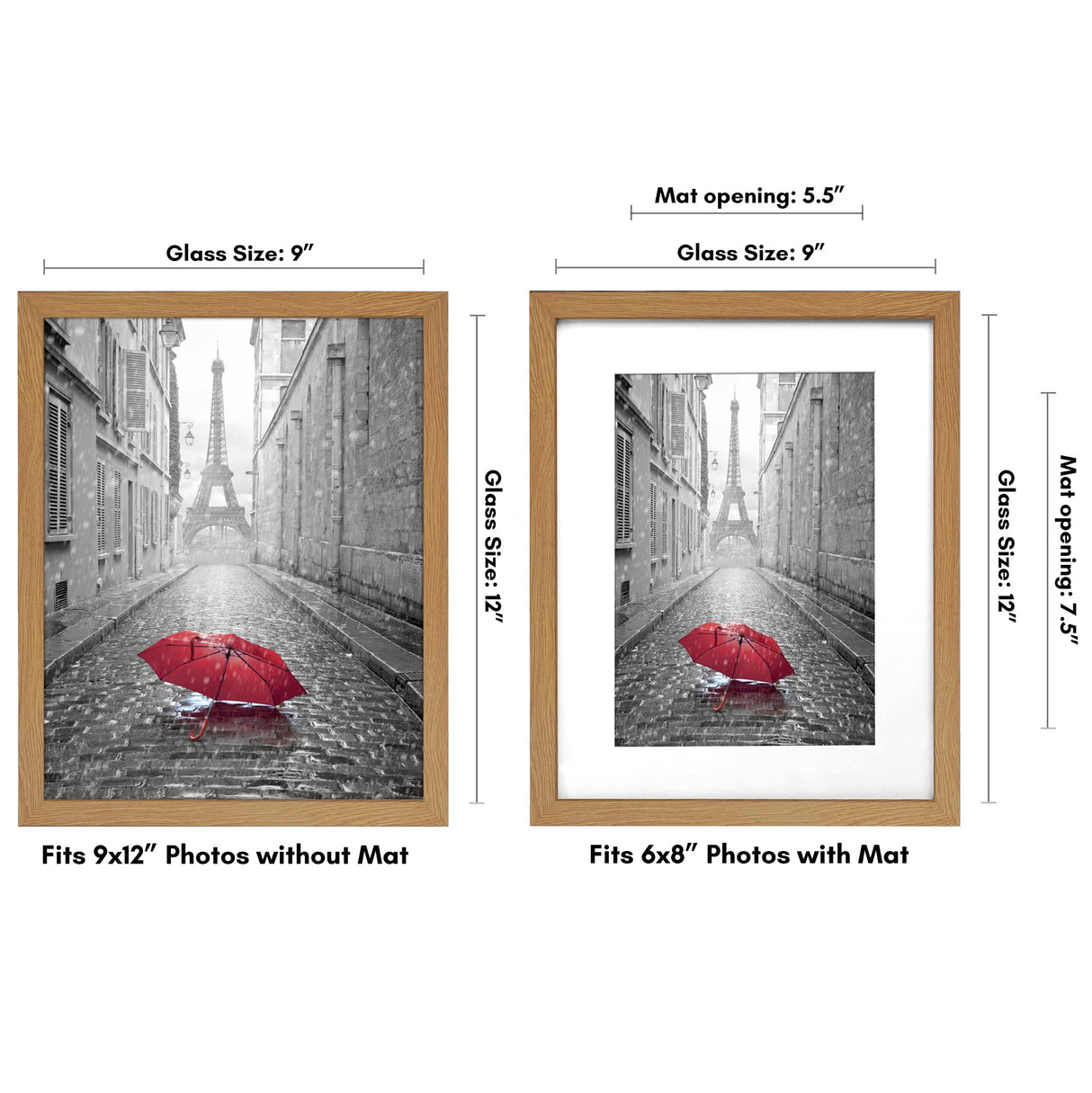 Americanflat 9x12 Picture Frame with Shatter-Resistant Glass - Use as 6x8 Frame with Mat or 9x12 Frame Without Mat - Signature Collection - Photo Frame for Tabletop and Wall Display - Dark Oak Americanflat