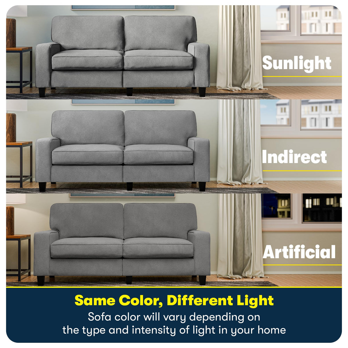 Serta Palisades 61" Track Arm Sofa, Easy Care Polyester, Soft Pillow Back, Pocket Coil Seat Cushions, Removable Covers, Loveseat or Couch for Small Spaces, Living Rooms or Bedrooms, Glacial Gray Serta