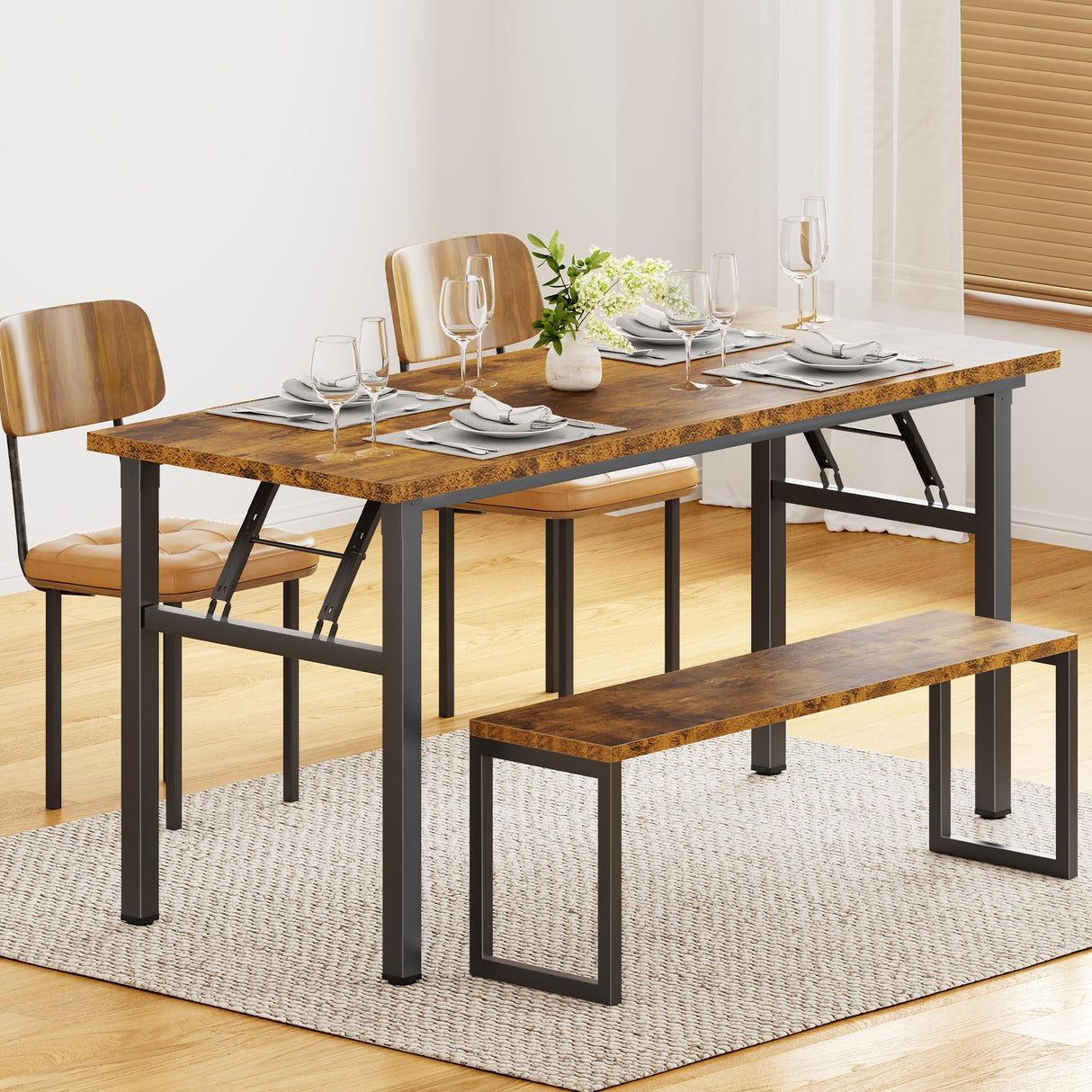 DlandHome Folding Table Computer Desk Workstation Table Conference Table Home Office Desk, Fully Assembled (62 Inches, Retro) DlandHome