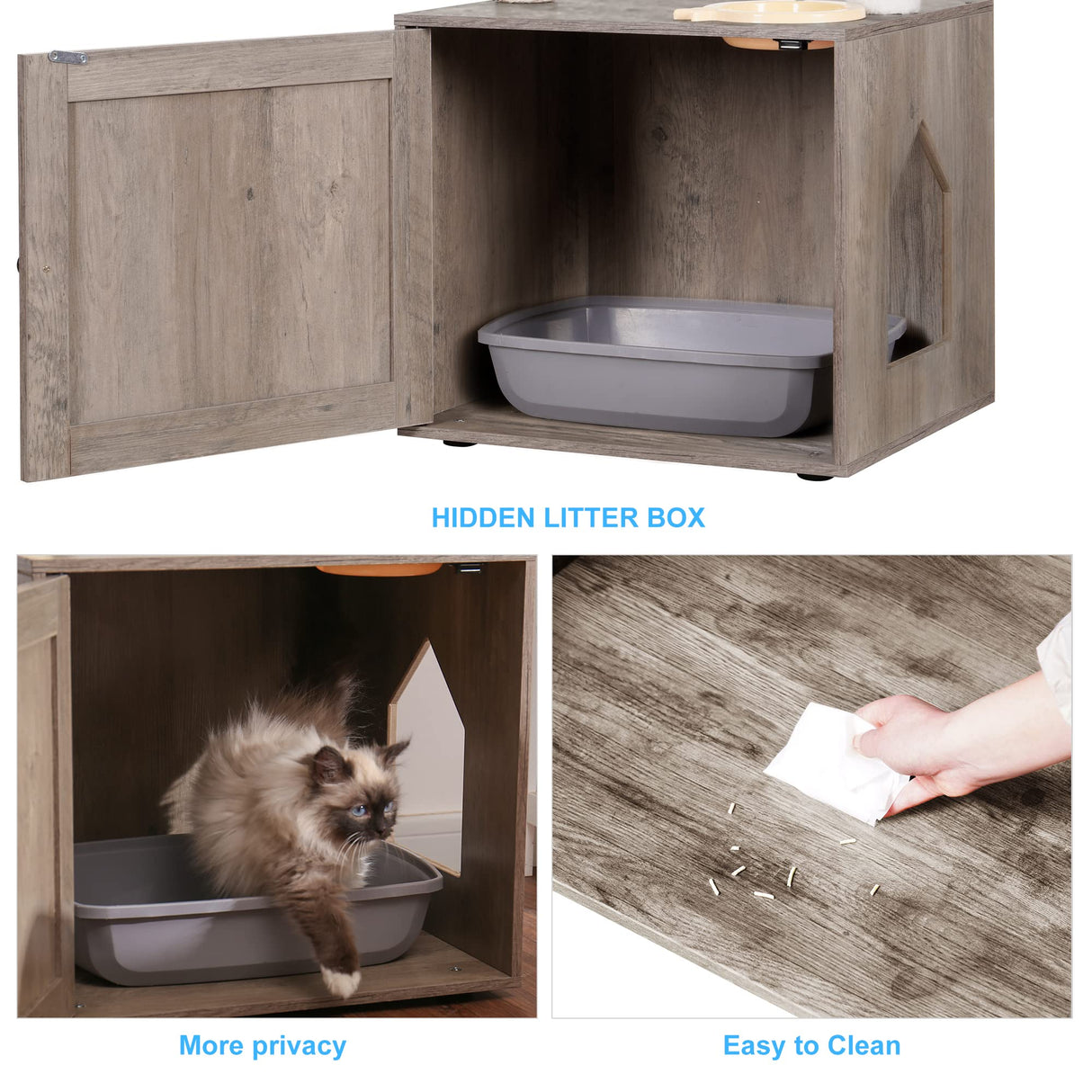 Hey-brother Cat Tree with Litter Box Enclosure, All-in-one Cat Tower for Indoor Cats with Large Hammock, Bed, Food Station, Scratching Posts, Modern Style Pet Furniture, Rustic Gray MPJ100SG Hey-brother