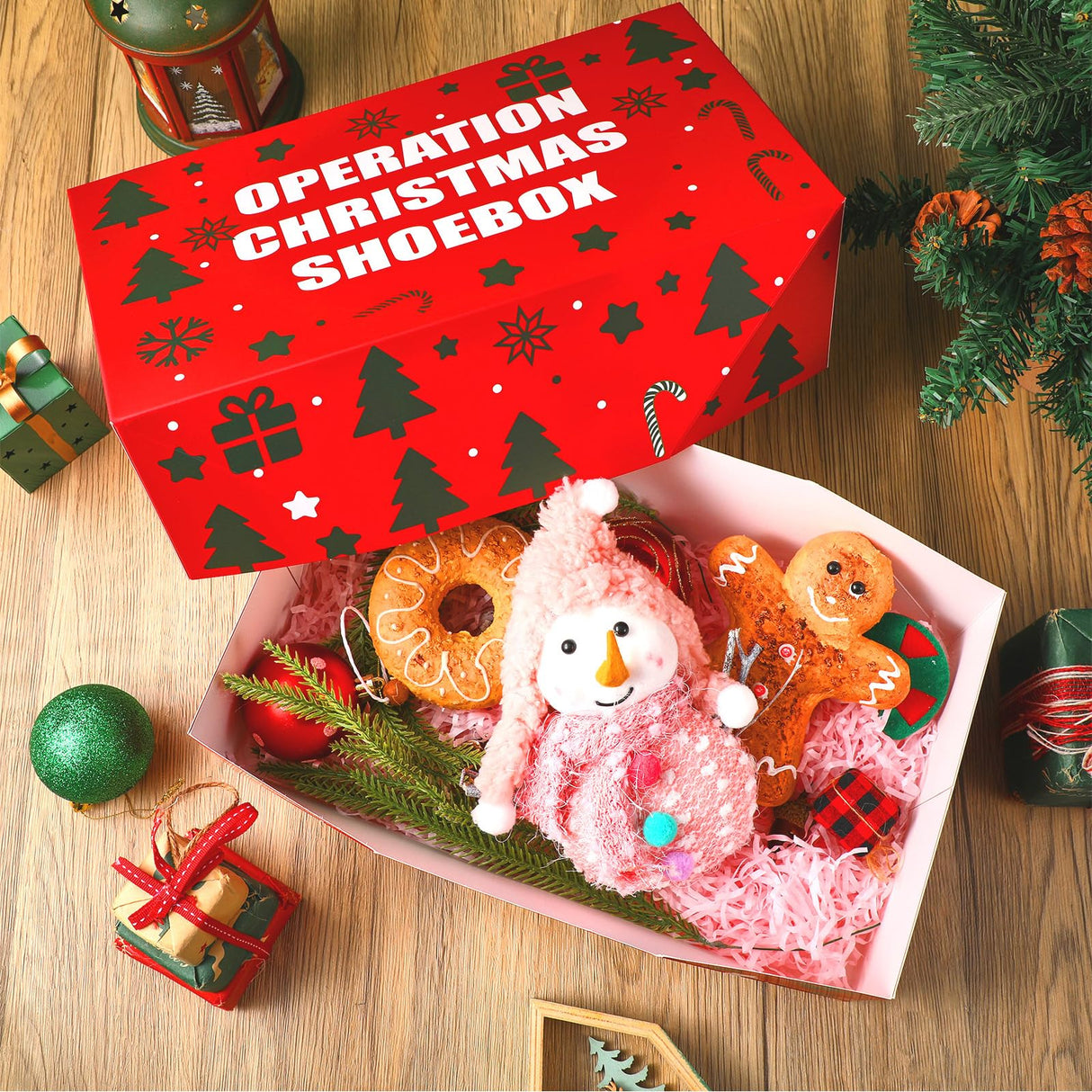 Tenceur 12 Pack Christmas Gift Boxes with Lid for Operation Christmas Shoebox 13 x 7.48 x 3.94 Inches Xmas Cardboard Storage Box for Gifts Presents Wrapping Party Favor Supplies Tenceur