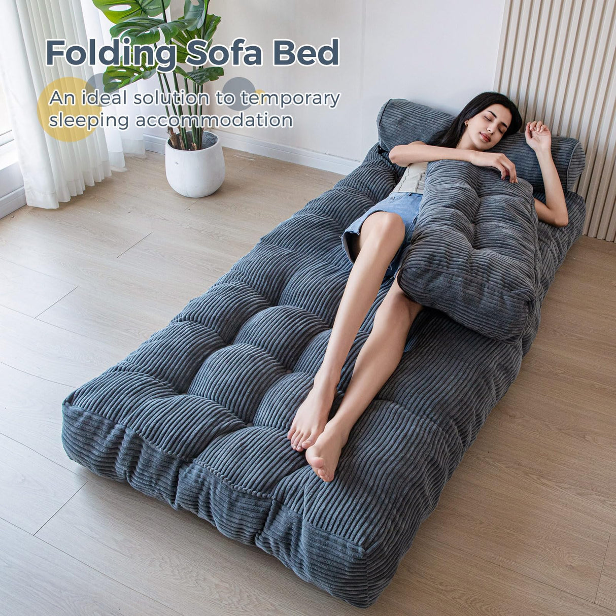 MAXYOYO Folding Sofa Bed, Convertible Sleeper Chair with Pillow Foldable Mattress with Back Support, Portable Fold Out Chair Bed Comfy Floor Sofa Lounge for Living Room Bedroom, Dark Grey, Single MAXYOYO