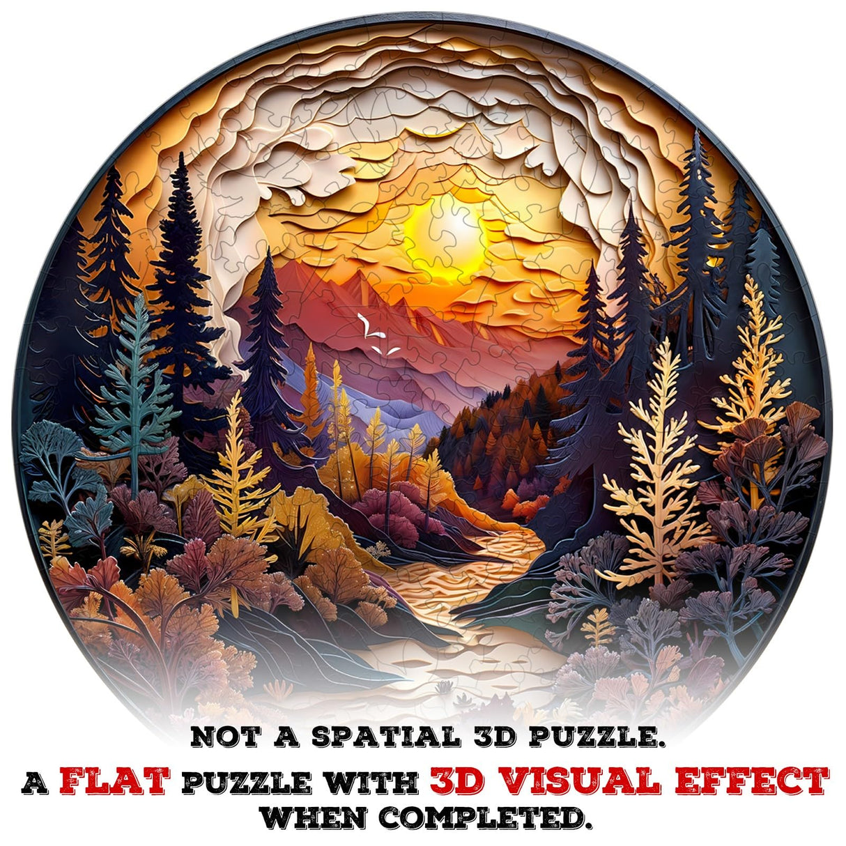 Wooden Puzzle for Adults-3D Sunset Forest Wooden Puzzle Unique Shape Advanced Animal Jigsaw Puzzle for Adults and Kids,Best Gift,Wood Puzzles,Challenge Wooden Jigsaw Puzzle (S-8.5 * 8.5in-100pcs) Welsky