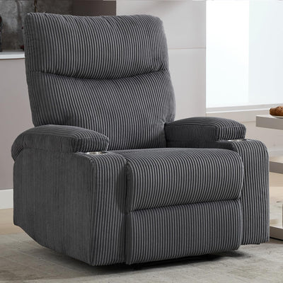 Manual Recliner Chair with Pull Ring, 3 Position 140° Reclining Sofa for Living Room, Nursery, RV, and Office,Oversized Recliner Chairs for Adults(Grey Corduroy Fabric)