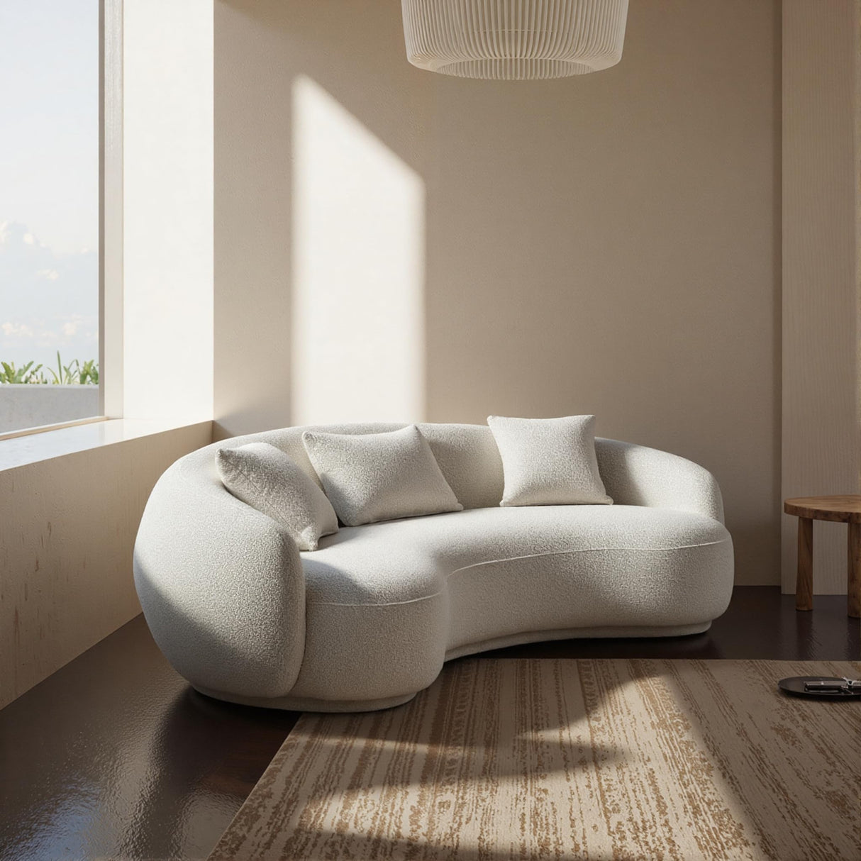 Acanva Modern Curved Sectional Living Room Couch, Minimalist Comfy Boucle Fabric Modular Sofa for Apartment, Home Office, 3-Seater, White Acanva