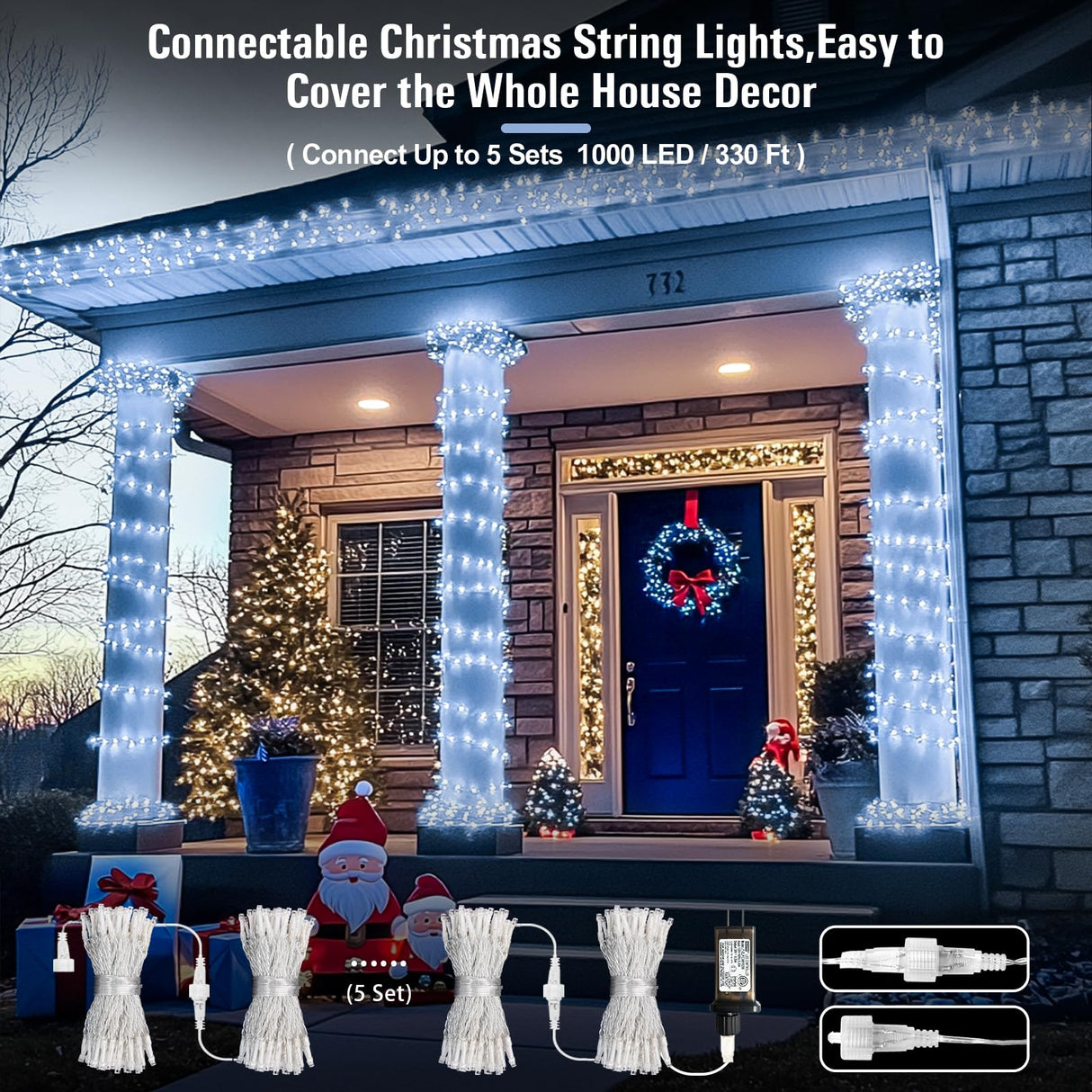 JMEXSUSS 66ft 200 LED White Christmas String Lights Indoor Bedroom, Connectable String Lights Outdoor Clear Wire, 8 Modes Twinkle String Lights Plug in for Classroom Tree Wedding Christmas Decoration JMEXSUSS