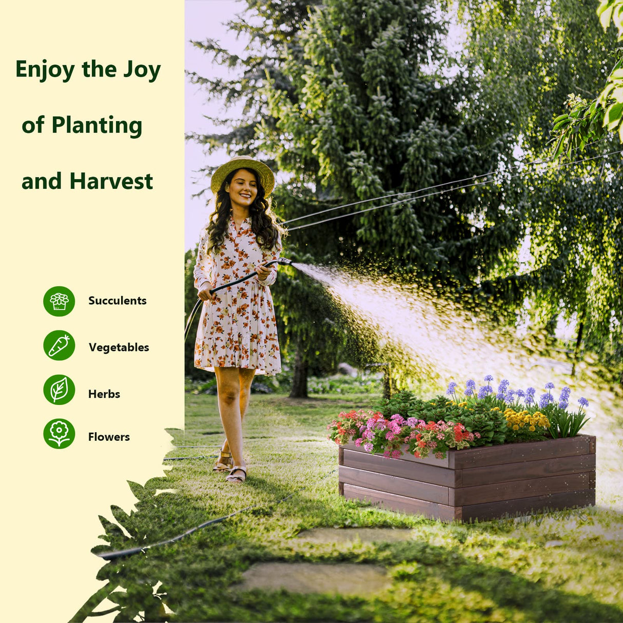 Giantex Raised Garden Bed, Wood Planter Box, Outdoor Planting Bed for Vegetable Flower, Square Planter for Patio and Lawn, 24''Lx24''Wx10''H, Brown Giantex