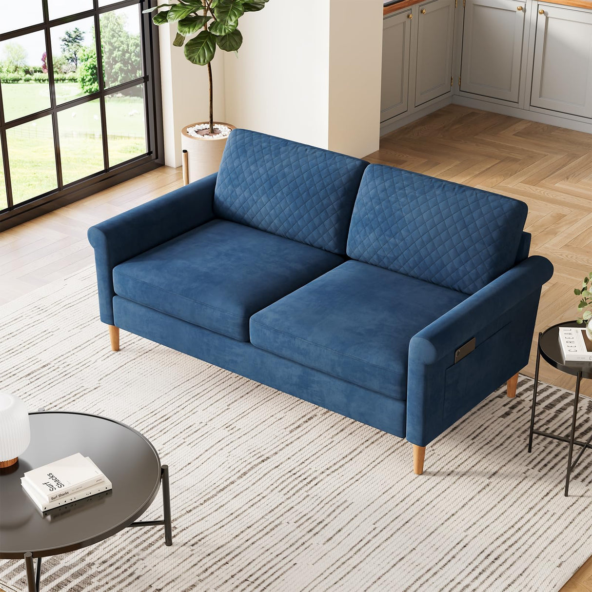 Vesgantti 65" Blue Loveseat, Comfy Mid-Century Modern 2-Seat Sofa, No-Tool Assembly Small Couch for Living Room & Bedroom Vesgantti
