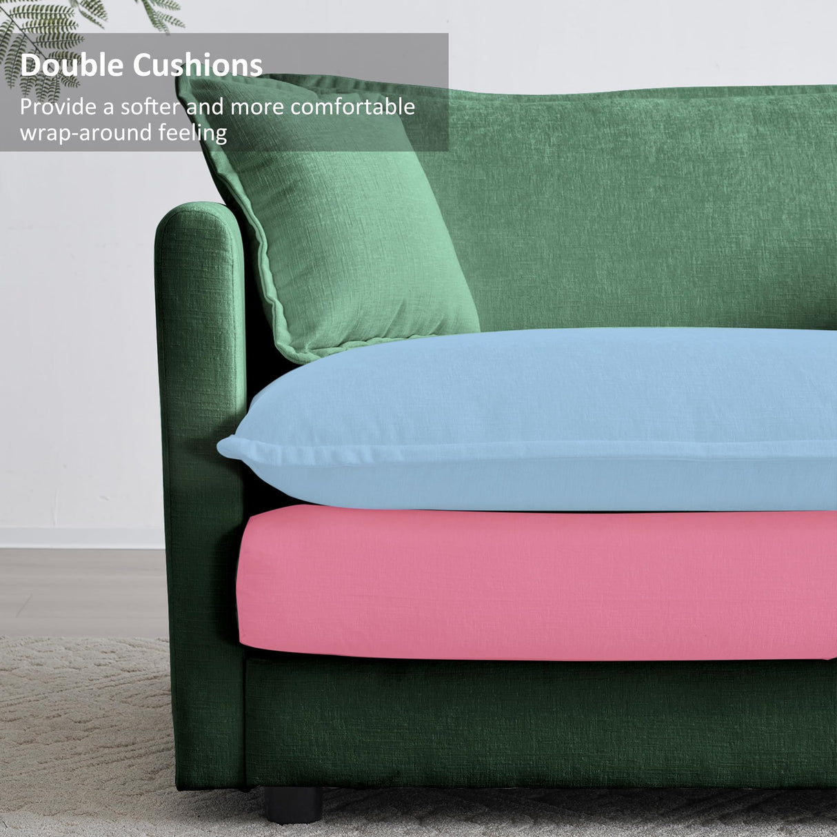 GNIXUU Deep Seat Sectional Sofa Cloud Couch with Ottoman, 76.7" Modern Chenille Comfy Upholstered Modular Sofa L Shaped Couch for Living Room, Apartment, Studio, Office(Green). GNIXUU