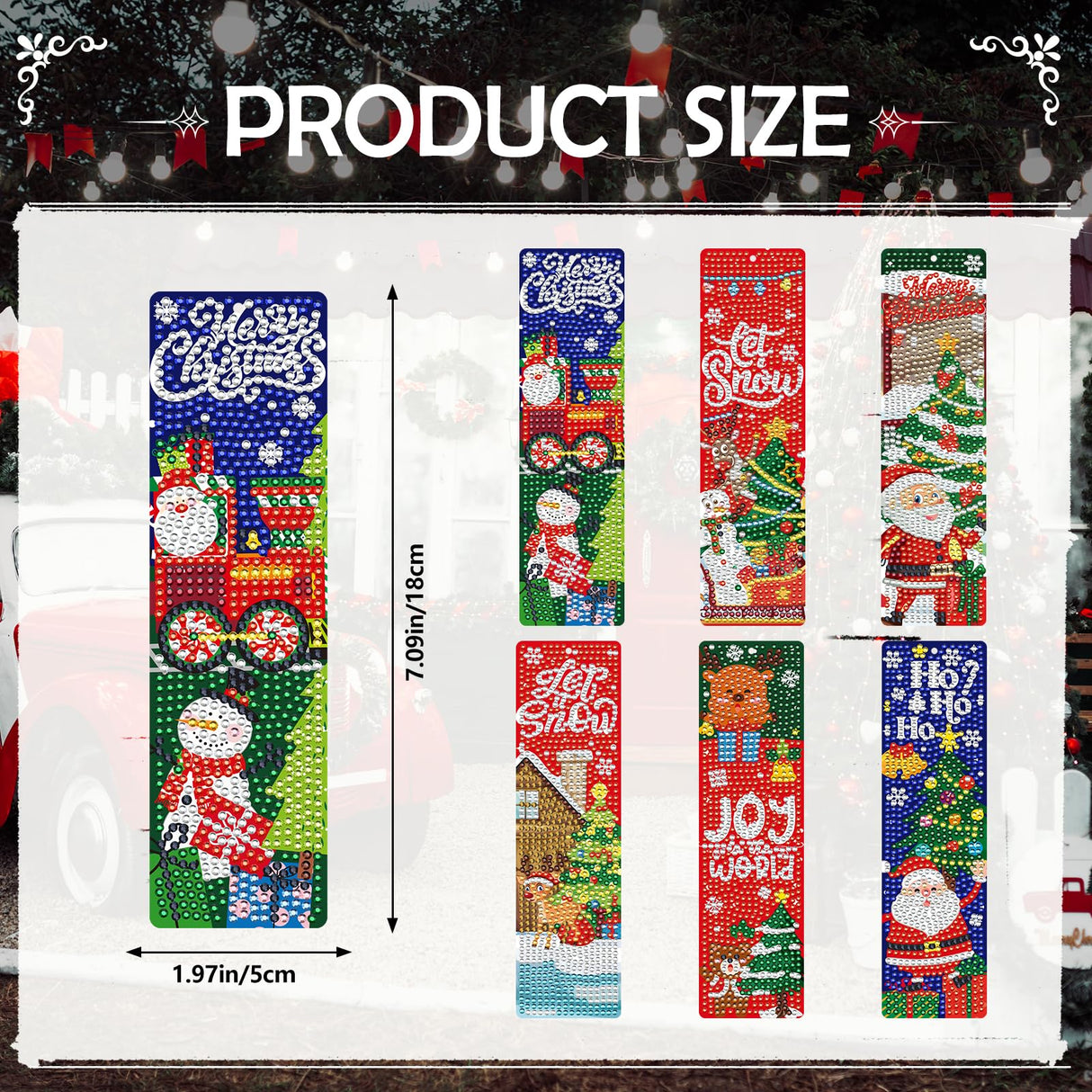 INCOK Christmas Diamond Painting Bookmarks - 6 PCS Diamond Art Bookmarks Set with Tessel DIY Santa Claus Snowman Christmas Tree Reindeer Gem Art Craft Funny Merry Xmas Gift for Book Lover Students INCOK