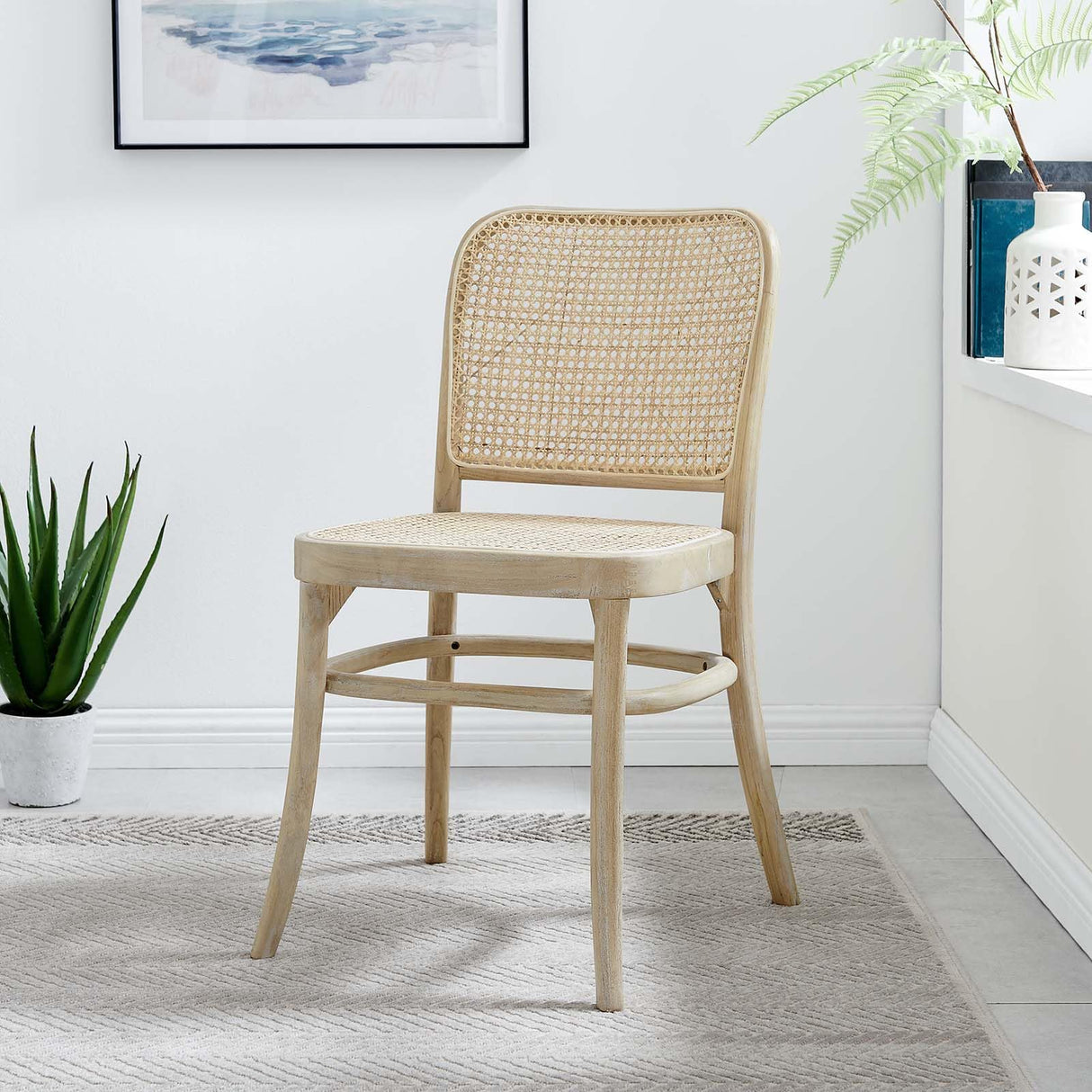 Modway Winona Elm Wood Cane Rattan Seat, Dining Side Chair, Gray Modway