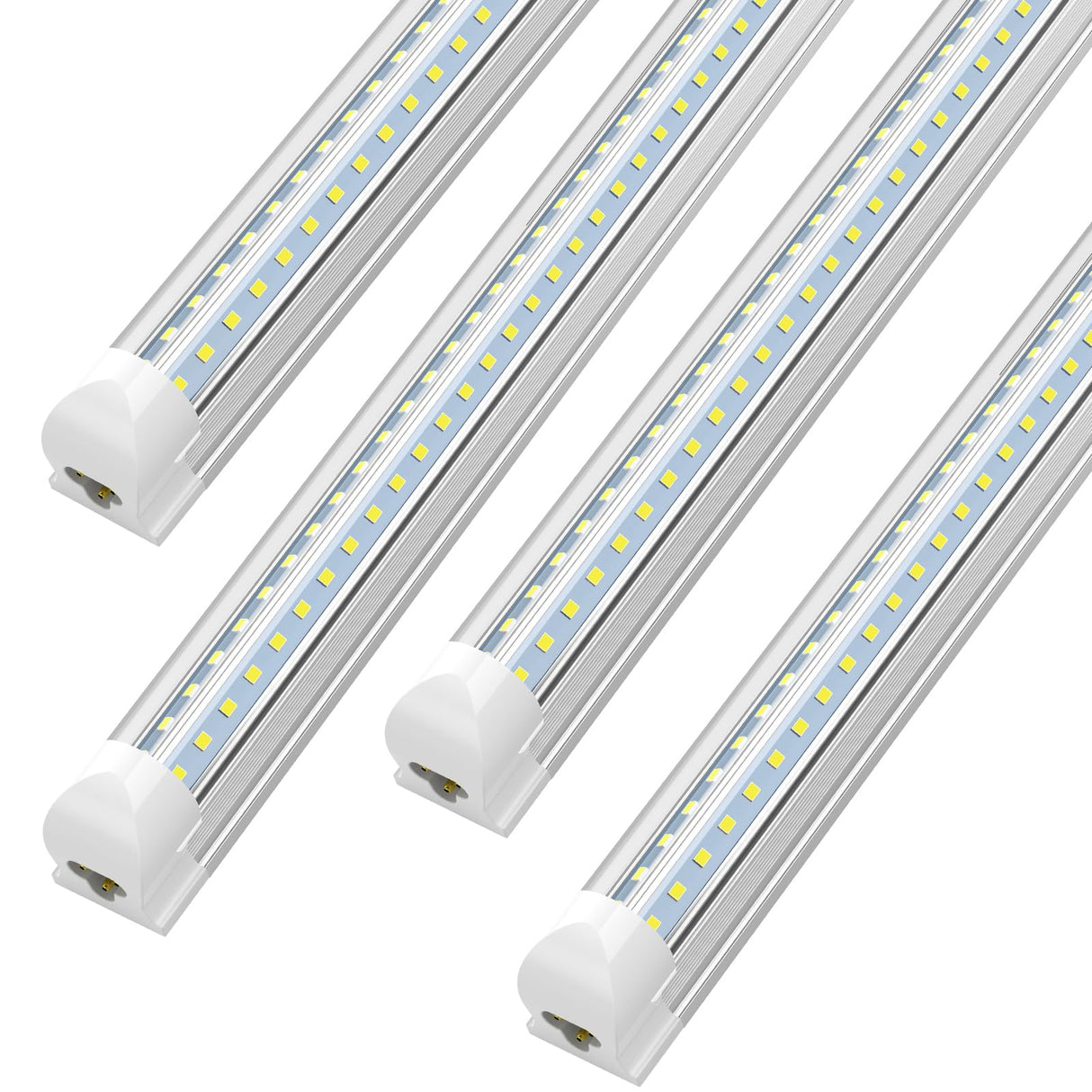 SHOPLED 8FT 72W 9360LM 6000K Cool White High Output Linkable T8 Tube Fixtures, V-Shaped, 8 Foot Lights for Garage, Warehouse, 4 Pack SHOPLED