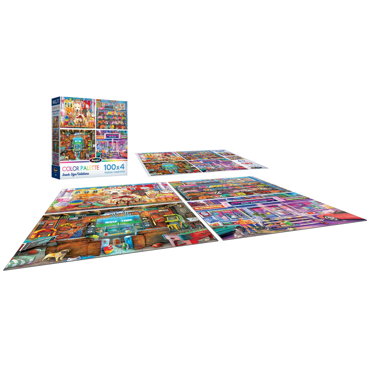 RoseArt - Snack Size - Color Palette - 4 x 100 Piece Jigsaw Puzzle for Adults RoseArt