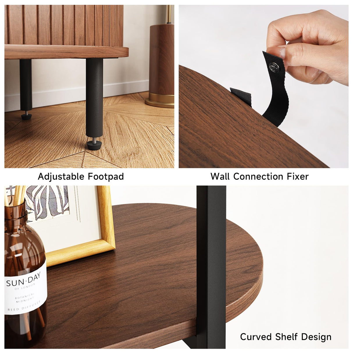 ONBRILL 71" Tall Bookshelf, 4-Tier Book Shelf with Storage Cabinet, Modern Bookcase with Sliding Door and Adjustable Footpad, Freestanding Storage Organizer Bookshelf for Living Room, Bedroom, Walnut ONBRILL