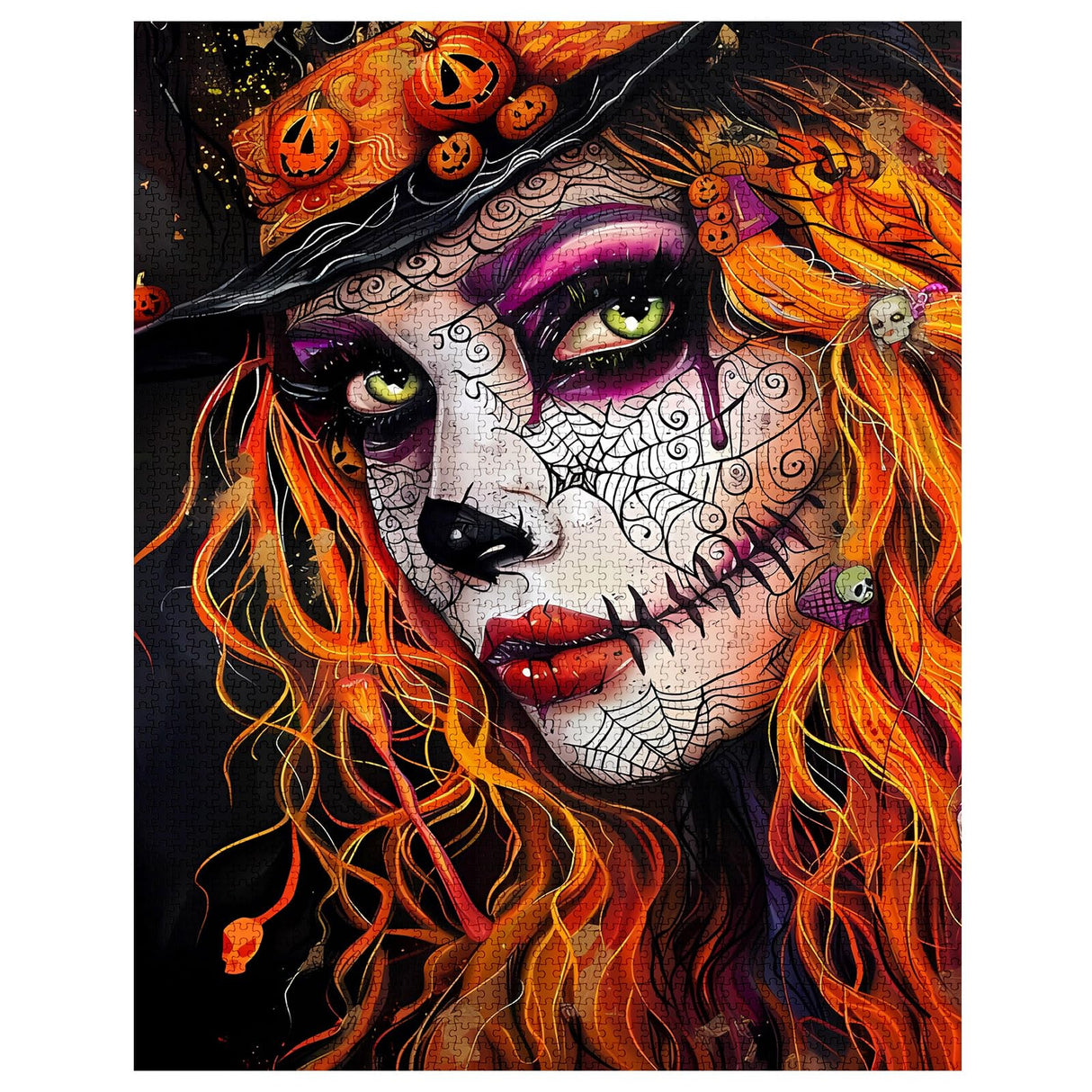 Halloween Girl Woman Portrait Jigsaw Puzzles for Adults 1000 Pieces, Spider Web Scary Face Jigsaw Puzzle Art 27 x 20 Inches DIY Puzzles for Home Decoration, Family Puzzle Perfect for Game Nights Tucocoo