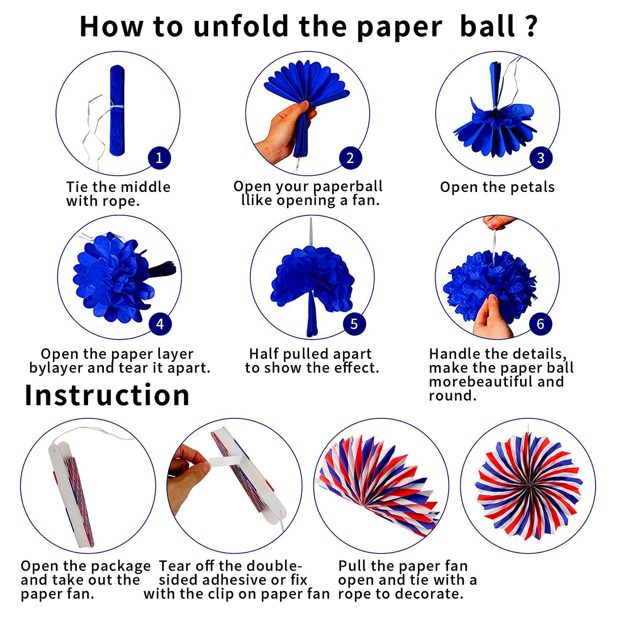 Labrostar 26Pcs Patriotic Decorations - Red, White & Blue USA Flag Party Pack for Fourth of July, Includes Paper Fans, Pom Poms, Hanging Swirls, Banner & Star Streamer Labrostar