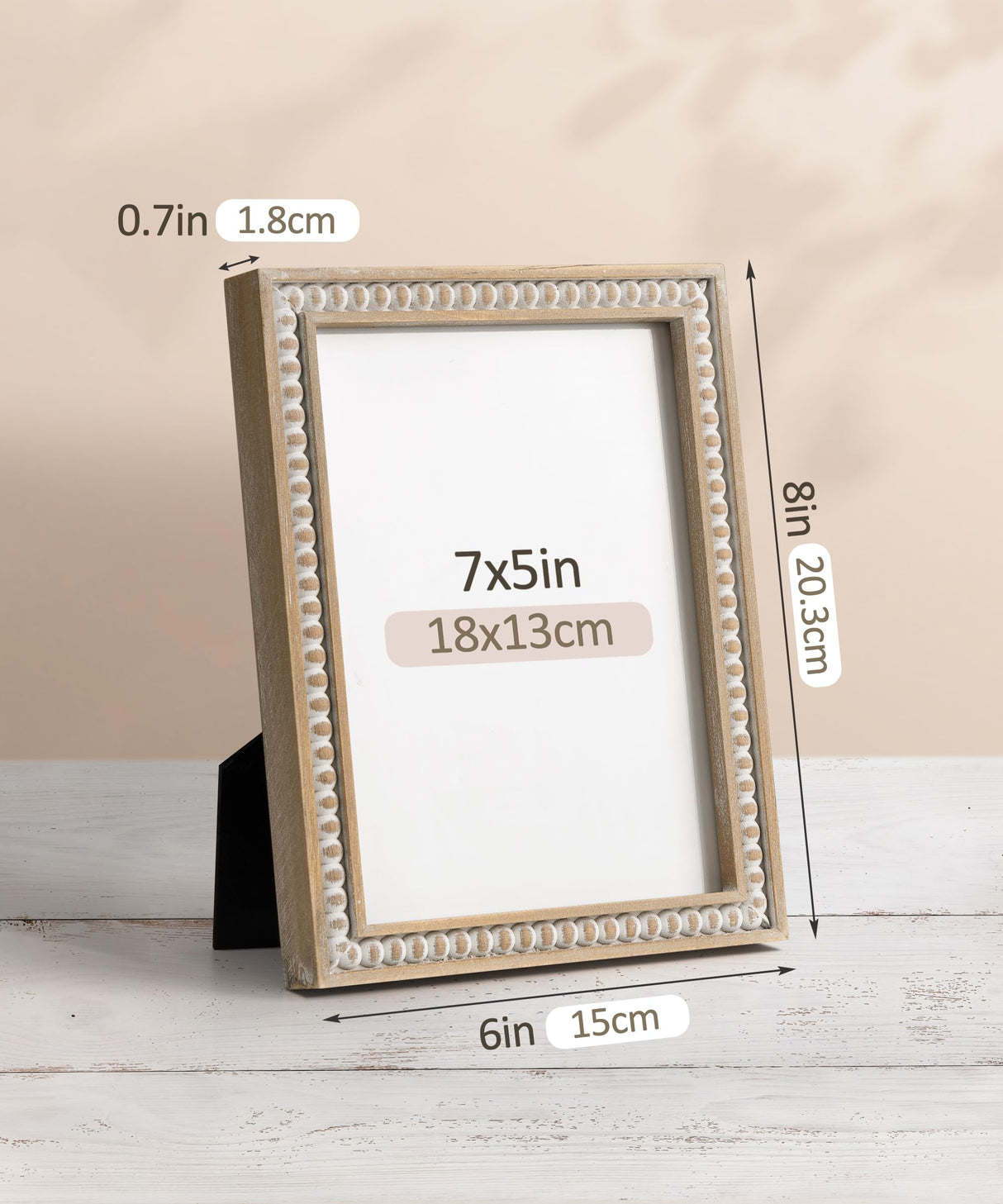 SUMGAR 5x7 Picture Frames 7x5 Photo Frame White Wood Farmhouse Boho Wall Mounted Shabby Chic Display for Desk Birthday Friend Gifts for Christmas with Decorative Distressed Pine Beads SUMGAR