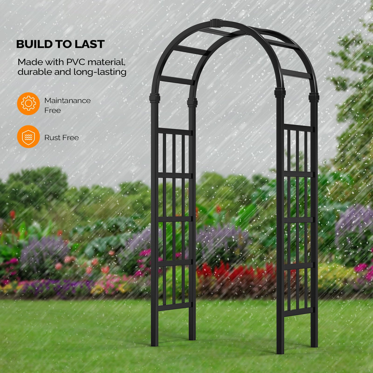 VINGLI Vinyl Garden Arbor, PVC Wedding Arch for Ceremony Party, Garden Trellis for Climbing Plants Outdoor, Arch Backdrop Stand for Garden, Backyard, Lawn (Black) VINGLI