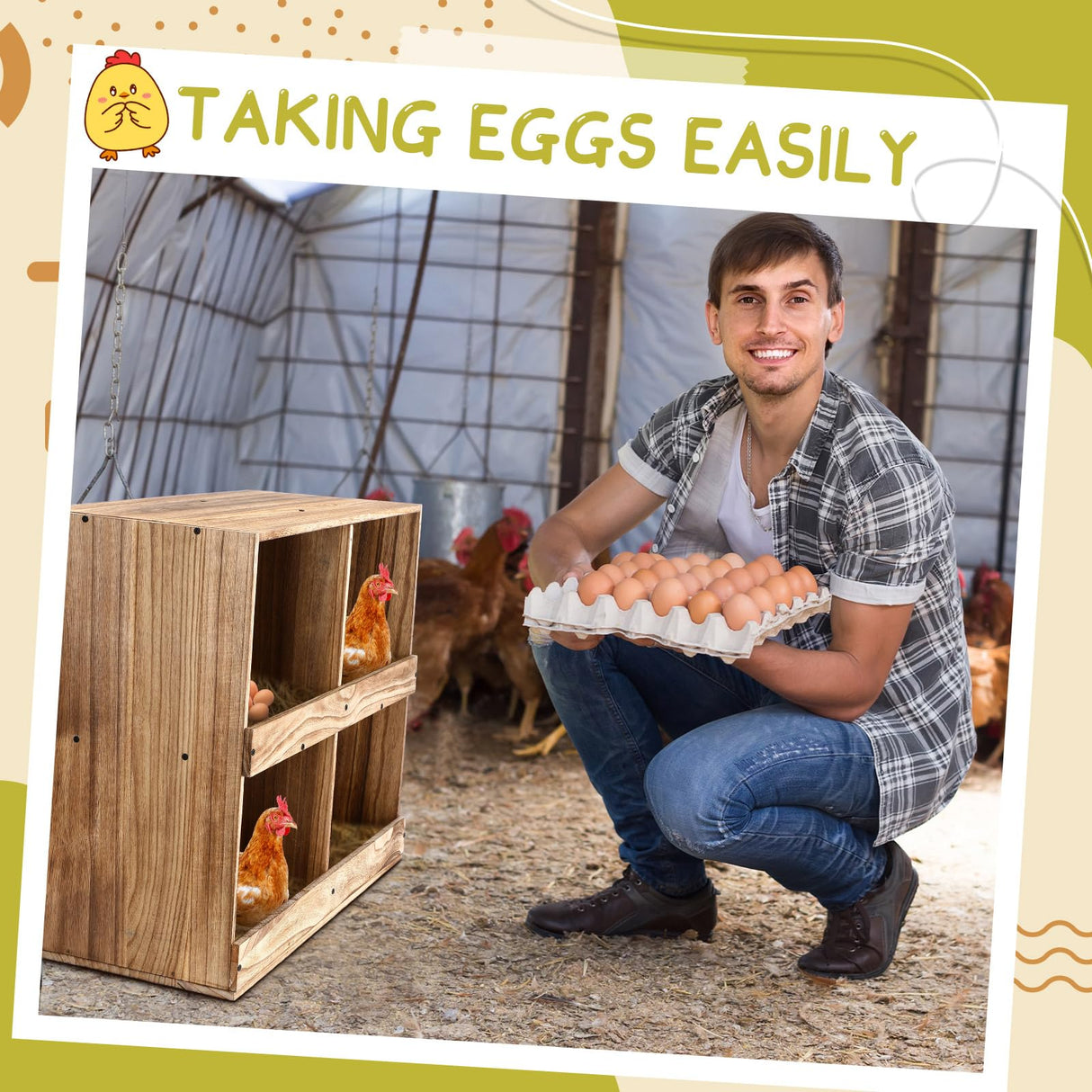 Cinnvoice Chicken Nesting Boxes 4 Compartment Wooden Chicken Laying Boxes Nesting Boxes for Chicken Coop Chicken Laying Eggs Nest Box for Chickens Hens Ducks Poultry Easy Egg Collection Cinnvoice