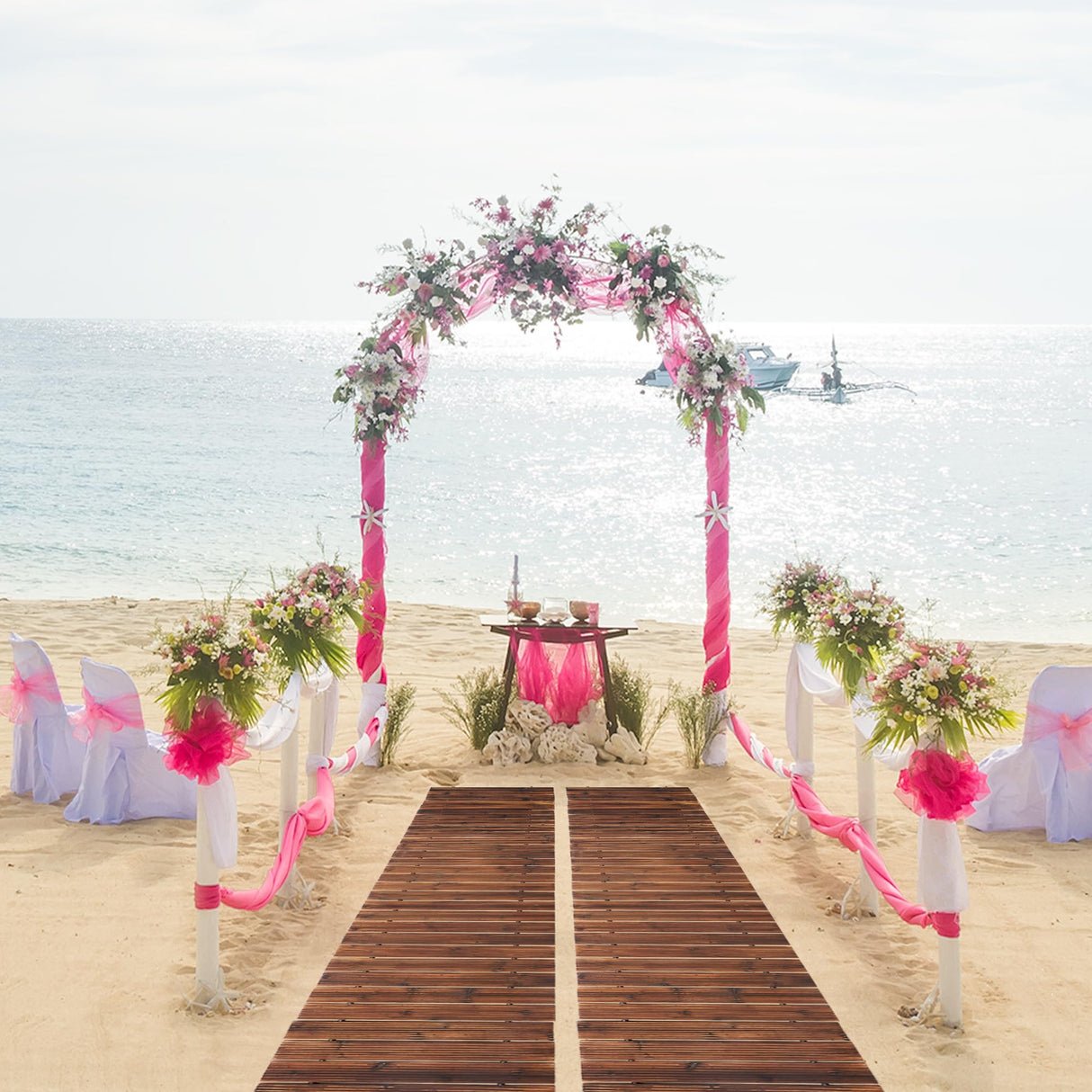 Spurgehom 12FT Wooden Garden Pathway Straight Outdoor Walkway Roll Out Cedar Wood Patio Flooring Path Decorative Lawn Patio Pavers Boardwalk Beach Wedding Party (Brown) Spurgehom