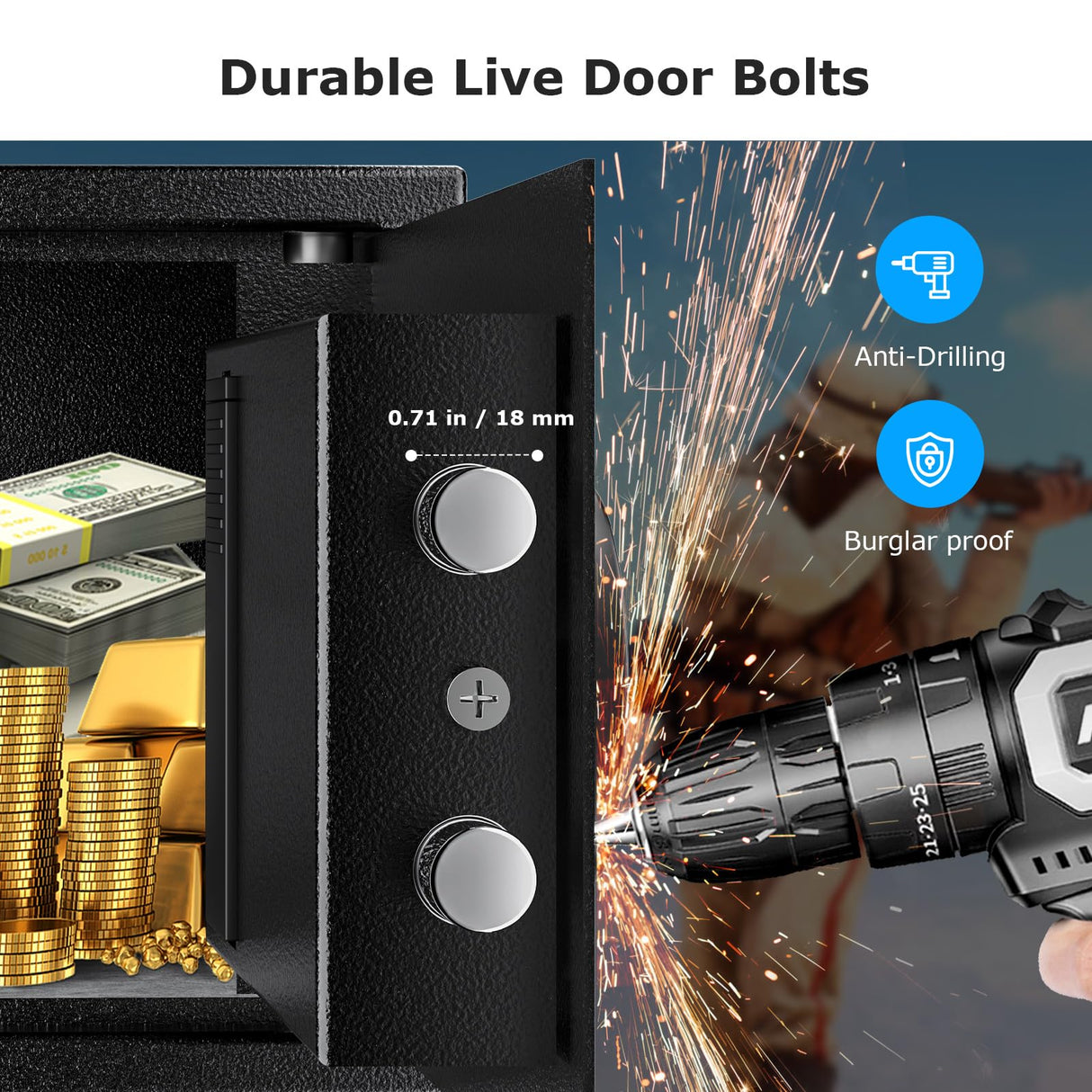 Bonsaii Safe Box with Electronic Keypad, Steel Security Lock Box with Key, 0.23 Cubic Feet, 9.06" W x 6.69" D x 6.69" H, Small Hidden Safe for Cash Jewelry bonsaii