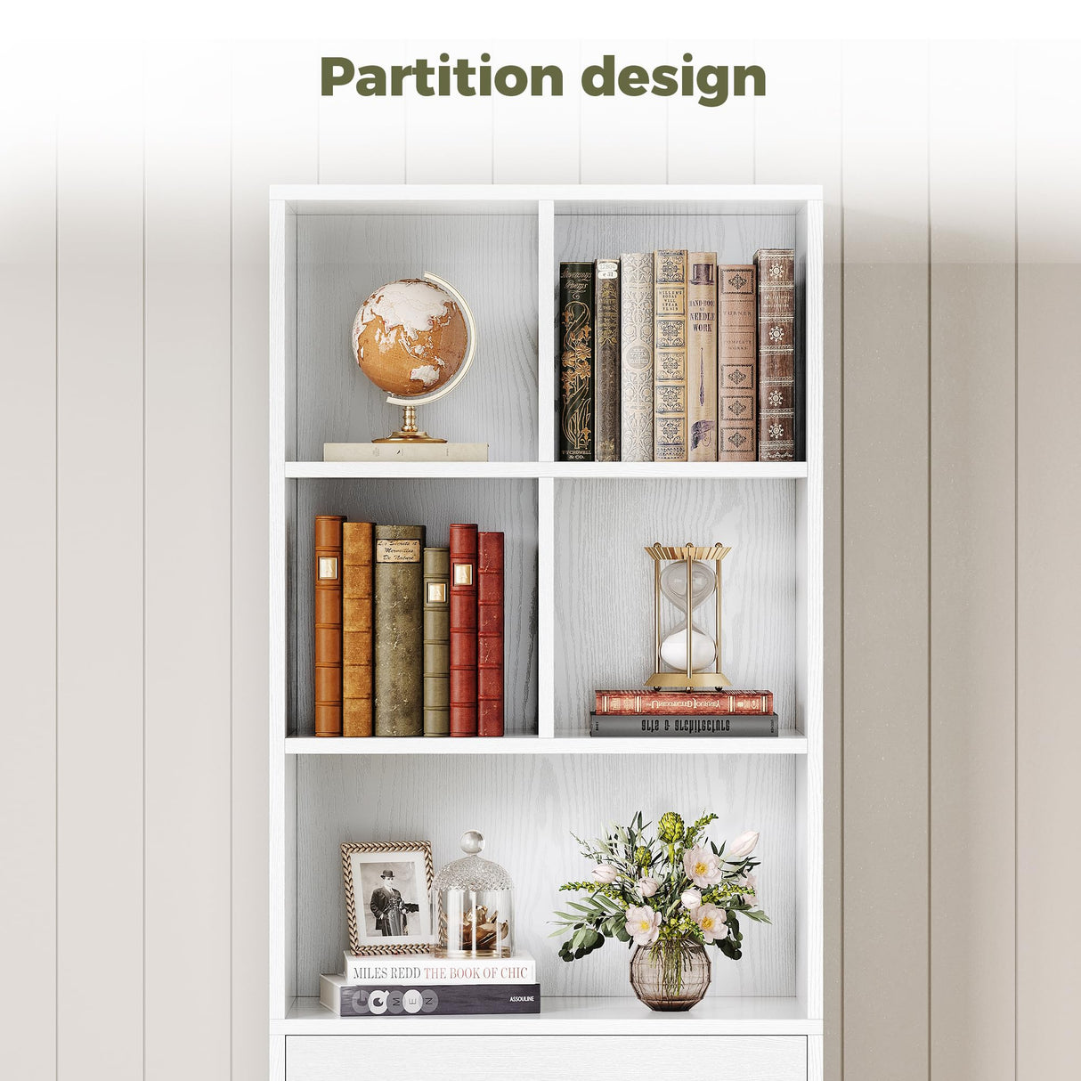 IRONCK Bookcase and Bookshelves, 70" Tall Bookshelf Floor Standing 6 Tiers Display Storage Shelves, Book Shelf with Drawers for Home Office, Living Room, Bedroom, Library, White IRONCK