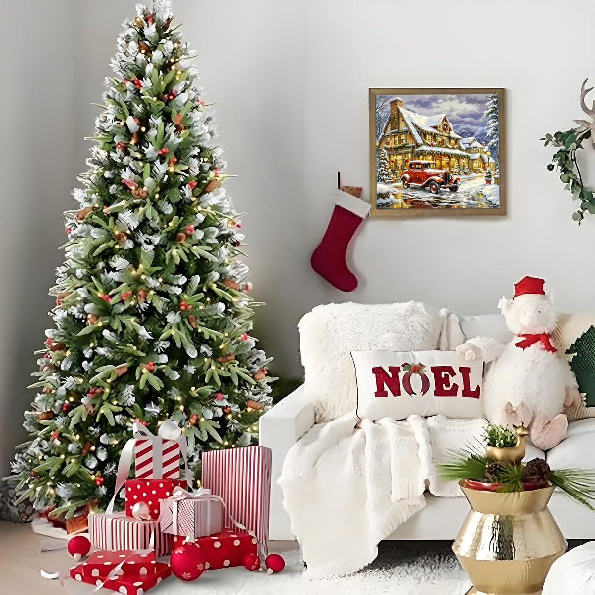 Christmas Truck Diamond Painting Kits for Adults Beginners,DIY Winter House Car Diamond Art,5D Full Round Drill Diamond Dot Gem Art Kits, Home Wall Decor 14x14 Inch AREOPNMG