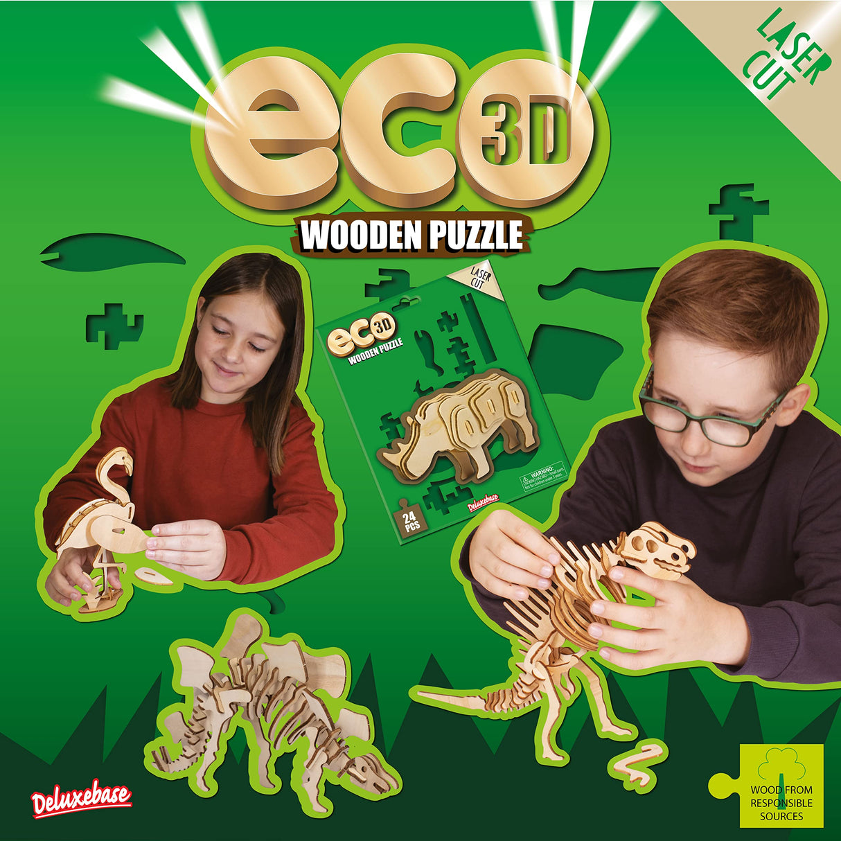 Eco 3D Wooden Puzzle - Unicorn from Deluxebase. Sustainable Wood Animal Puzzle Craft Set. Model Building Kit for Educational Toys and Kids Party Favors. Deluxebase
