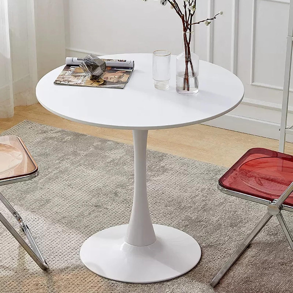 Generic Round Dining Table, Modern Dining Table, 24 Inch Kitchen Dining Table for 2-4 People, Casual Coffee Table with Pedestal for Small Space, Dining Room, Living Room and Cafe, White Generic