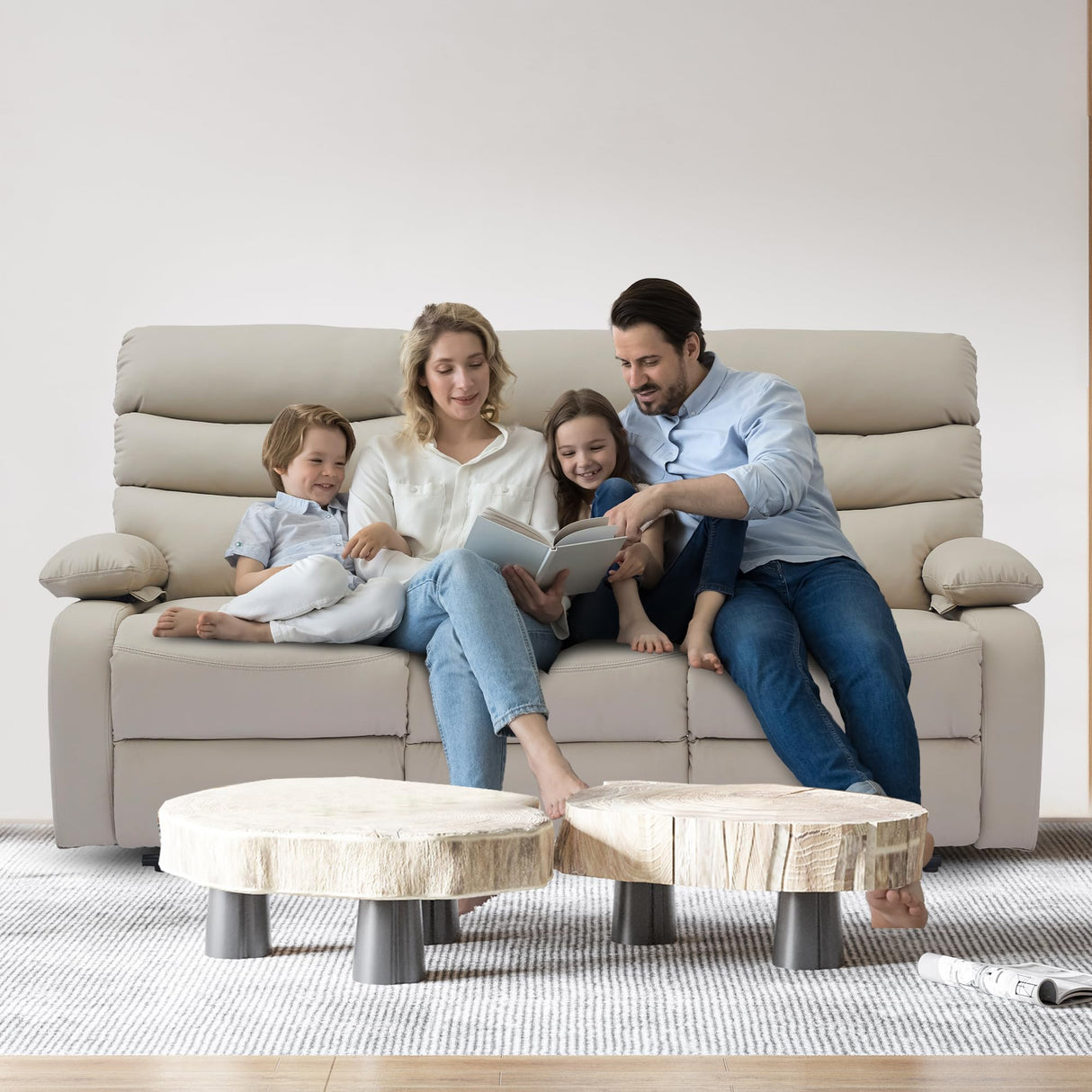 GNMLP2020 Loveseat Recliner Sofa Set, Small Leather Couch 3-Seater Manual Seater Reclining, Triple Recliner Chair for Living Room, RV, Home Theater Seating(Beige, 3 Seater Sofa) GNMLP2020