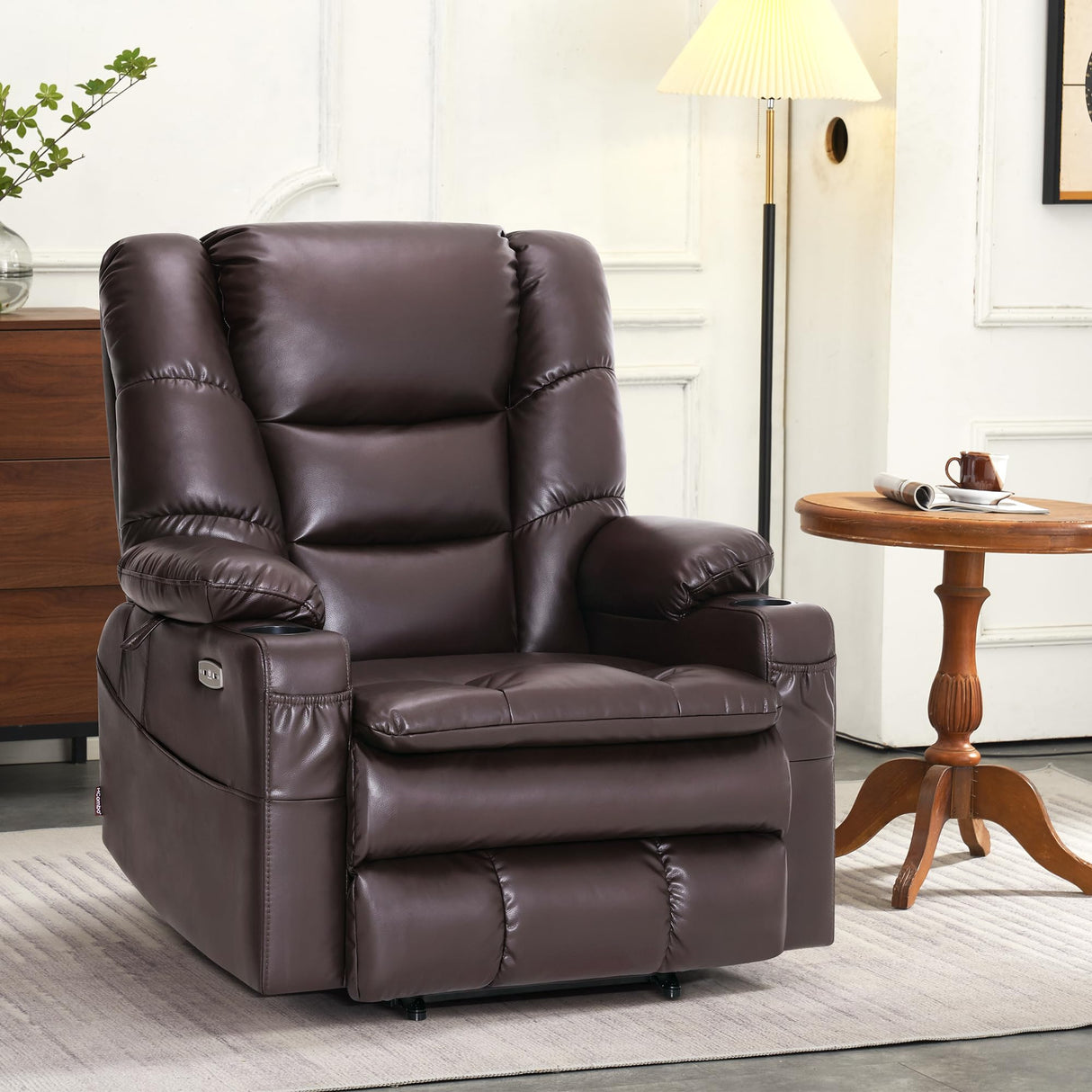 MCombo Triple Motor Power Lift Recliner Chair with Massage and Dual Heating, Adjustable Headrest for Big and Tall Elderly People, Faux Leather R7635 (Dark Brown, Large-Wide) MCombo
