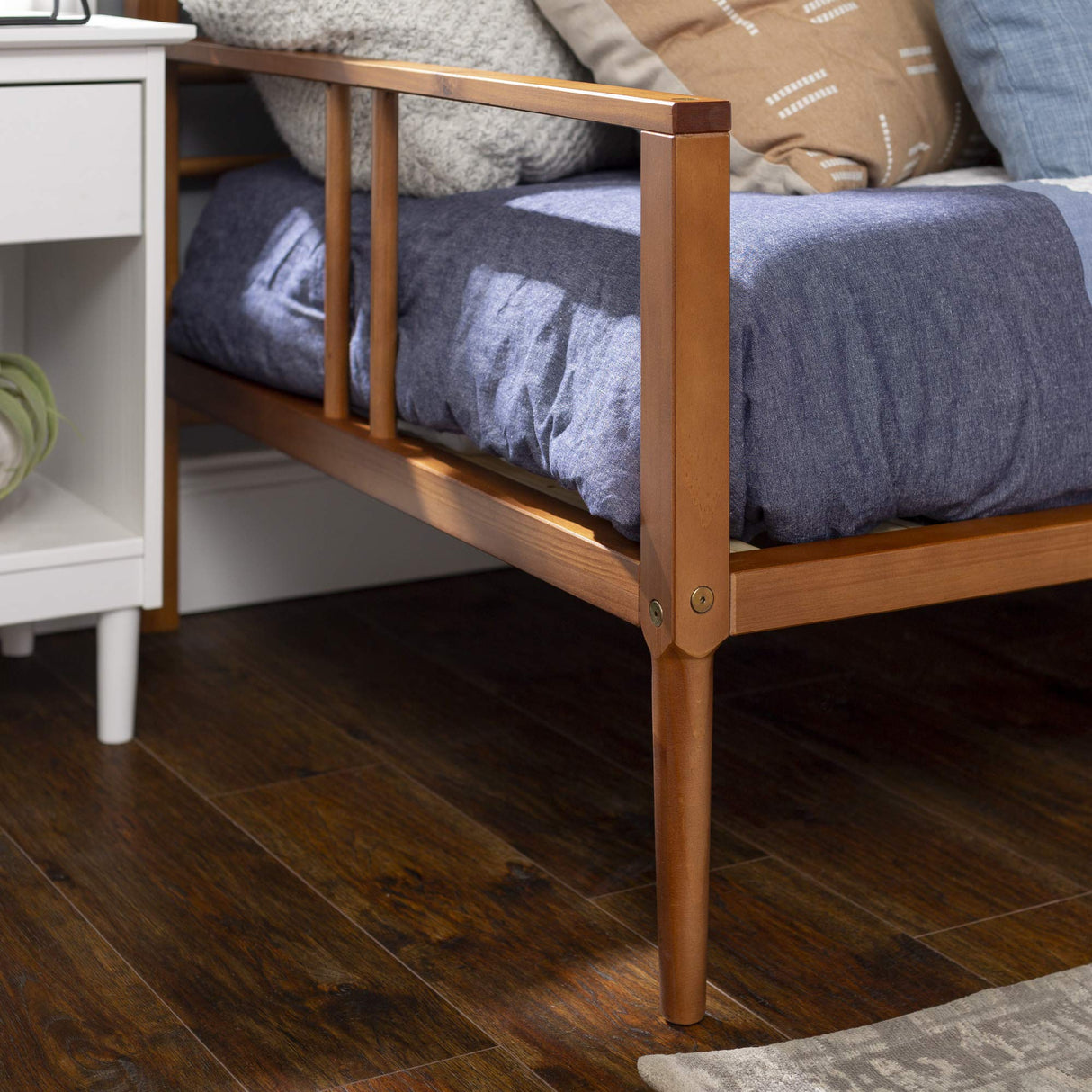 Mid-Century Modern Caramel Wood Spindle Daybed Frame with Headboard and Footboard - Twin Size Walker Edison