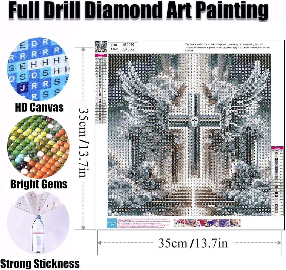 Ekuxom 3 Pack Cross Diamond Art Kits for Adults, Glow Christian Diamond Painting Kits for Adults, DIY Full Round Drill Diamond Dot Gem Art Kits for Home Wall Decor 14x14inch Ekuxom