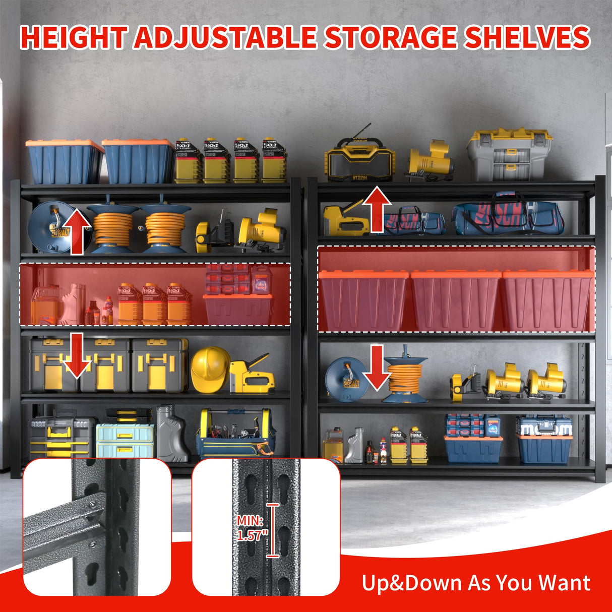 DARTIIA 72" H Garage Shelving 2500LBS Heavy Duty Storage Shelves Adjustable 5 Tier Metal Shelves for Storage Garage Industrial Shelving Utility Racks,16" D*36" W*72" H,Black DARTIIA