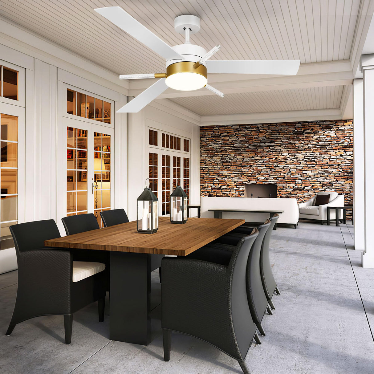 YITAHOME 60 inch Ceiling Fan with Light and Remote, Crystal Rod Design, Modern Chandelier Ceiling Fan with Reversible Quiet Motor, White Gold Indoor Ceiling Fan with 3 LED Colors, Memory Function YITAHOME