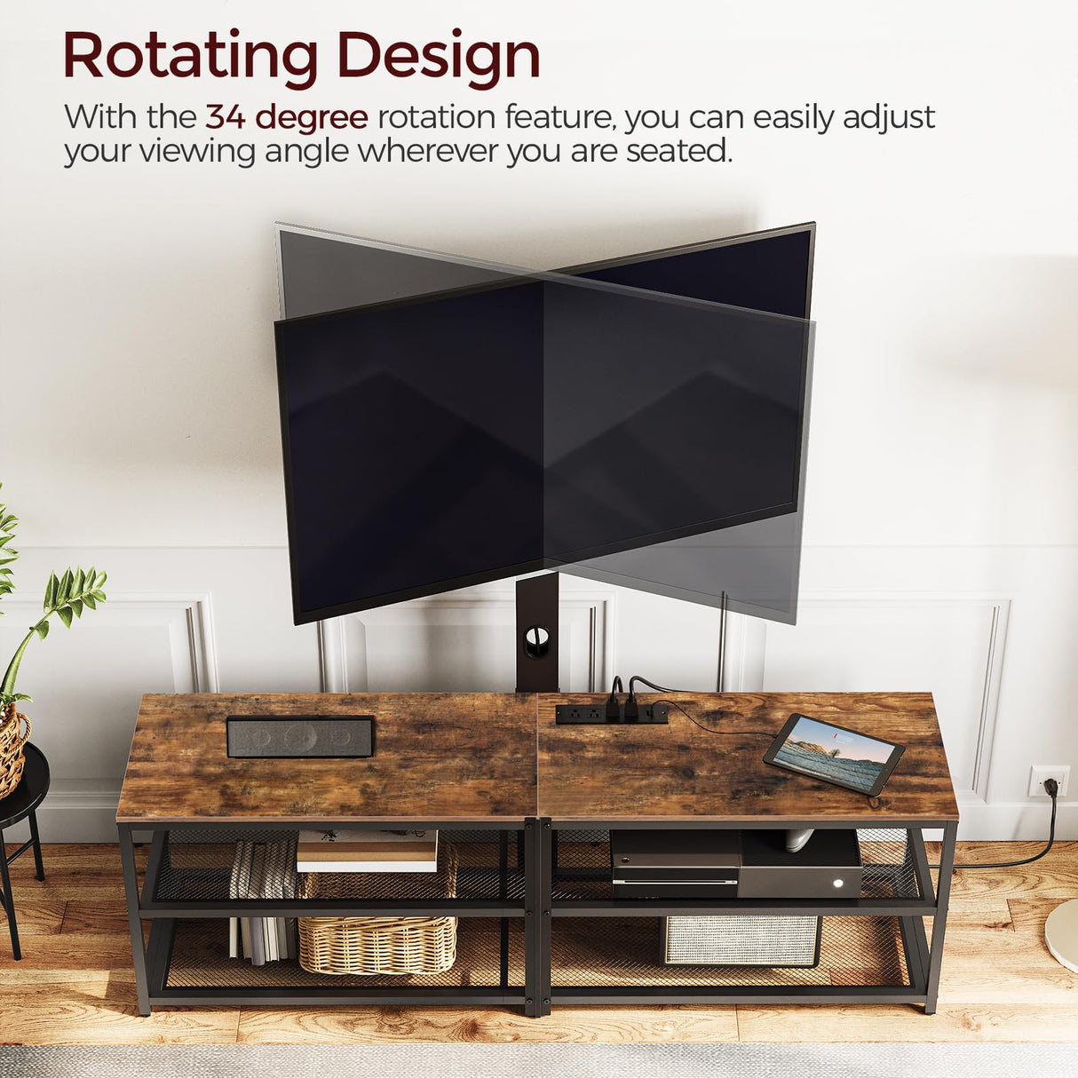 MAHANCRIS 59" TV Stand with Mount and 4 Power Outlets, Entertainment Center Media Console, Swivel TV Stand Mount up to 75 inch TVs, Height Adjustable, Metal Frame for Living Room, Bedroom TVHR35E01V MAHANCRIS