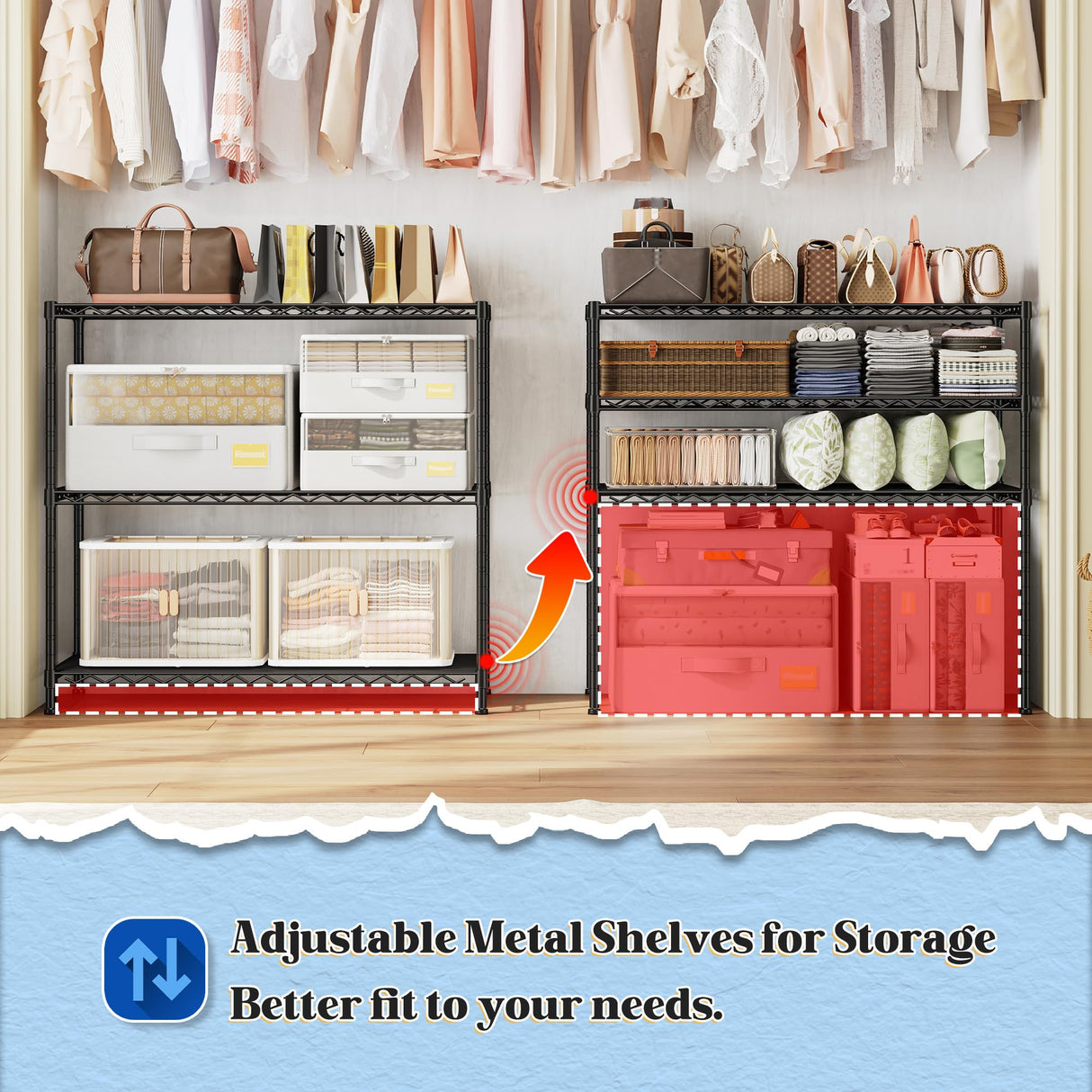 DurayLoly 3- Shelf Metal Shelving Unit 35.6Wx14Dx36H Adjustable Storage Shelves Heavy Duty Garage Shelving Steel Wire Shelving for Laundry Bathroom Kitchen Pantry Closet Garage Black DurayLoly