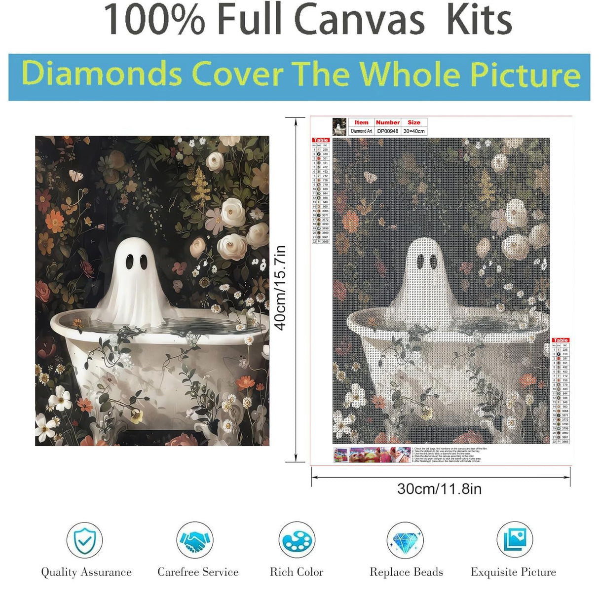 GOUOYANA Halloween Diamond Art Kits for Adults,5D Diamond Art of Ghosts Bathing in The Flower Forest,DIY Full Drill Diamond Painting Gem Art and Crafts,Home Wall Decor (12x16 Inch) GOUOYANA